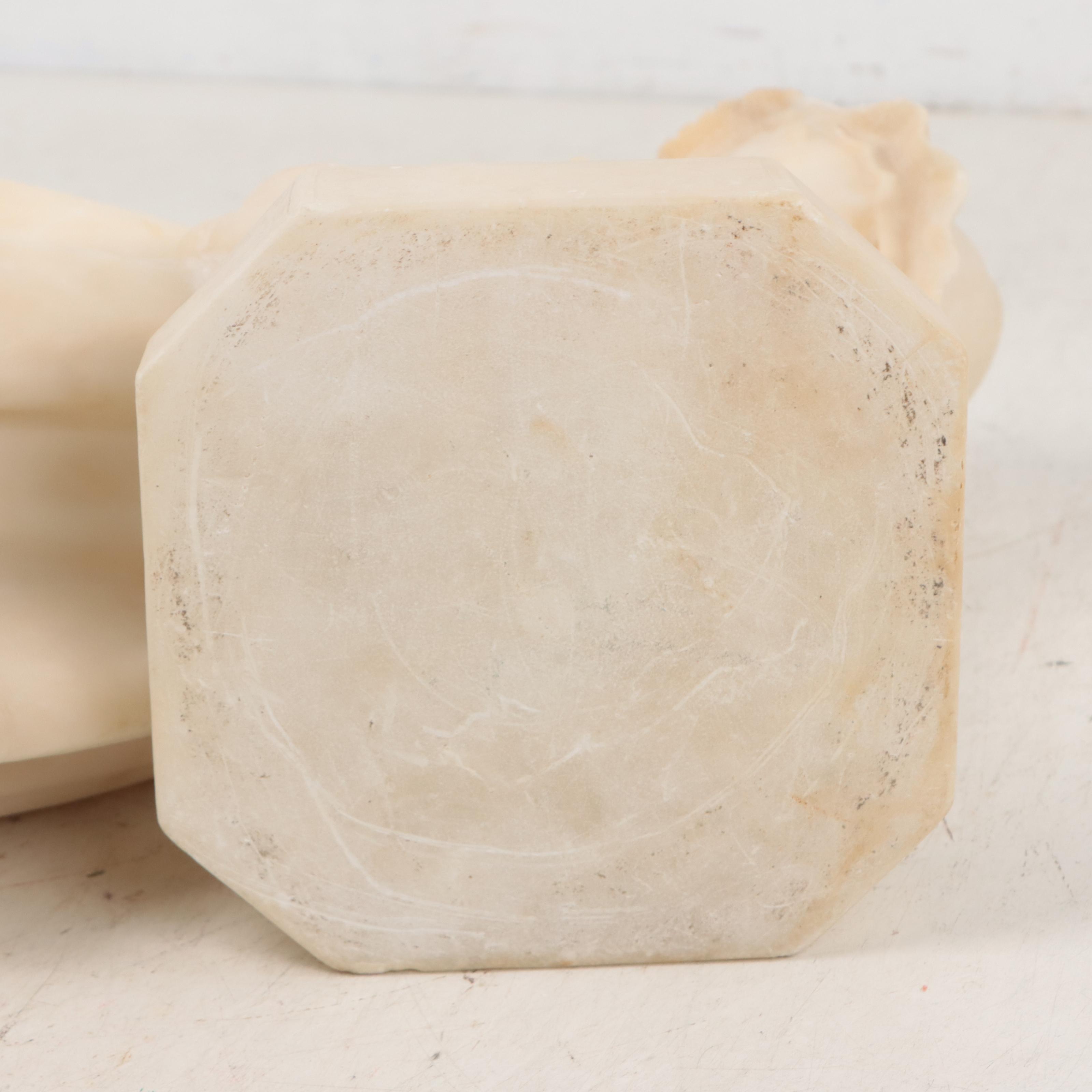 Adolfi Luchini Carved Alabaster Sculpture of a Child and Cat