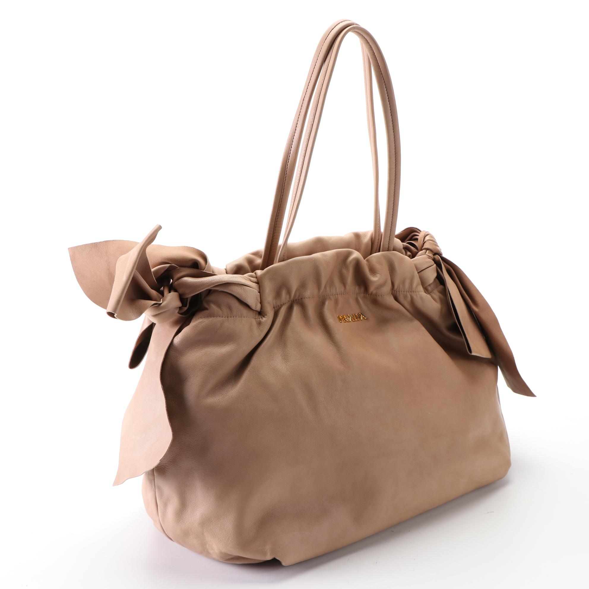 Prada Leather Side Bow Accent Tote