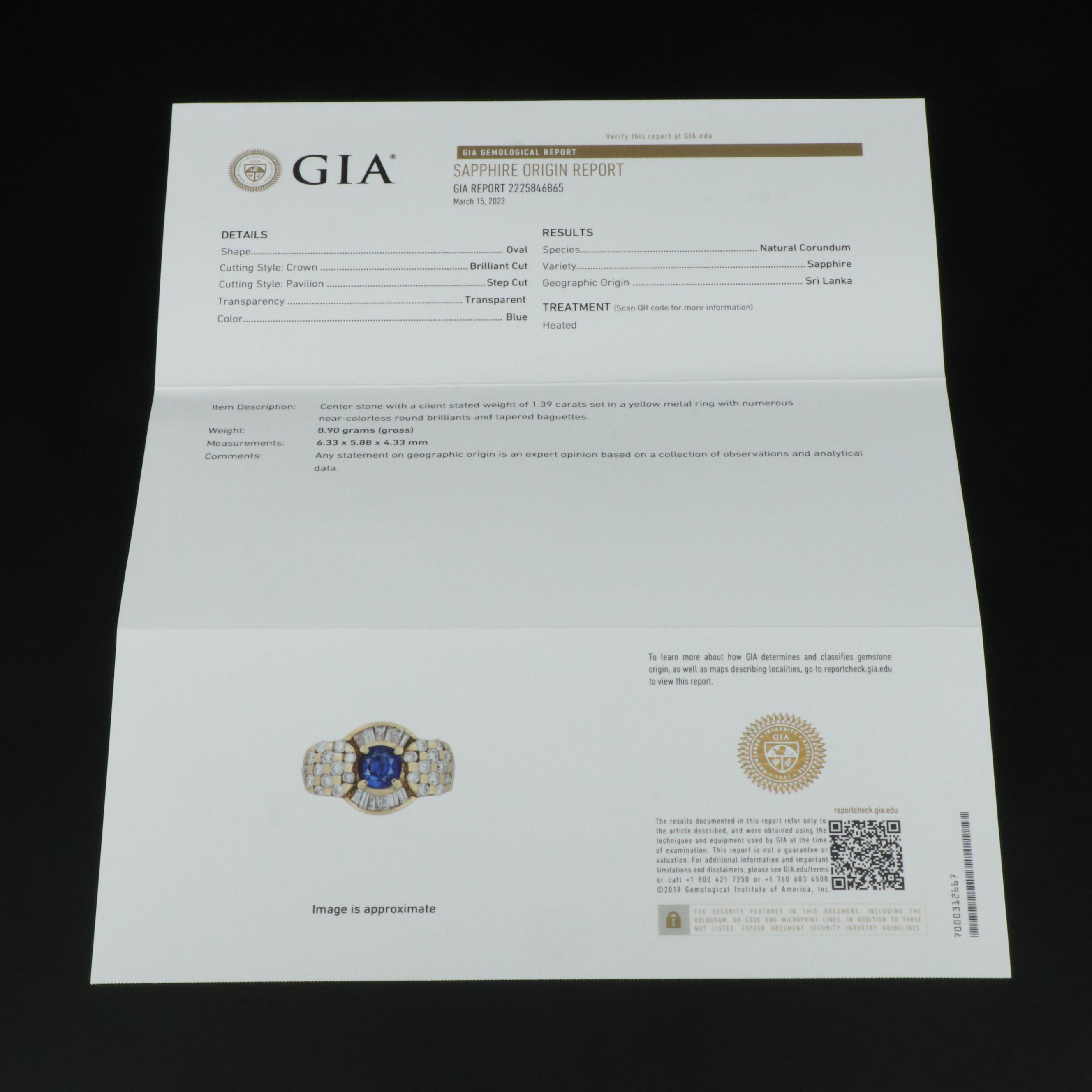 18K 1.39 CT Ceylon Sapphire and 1.35 CTW Diamond with GIA Report