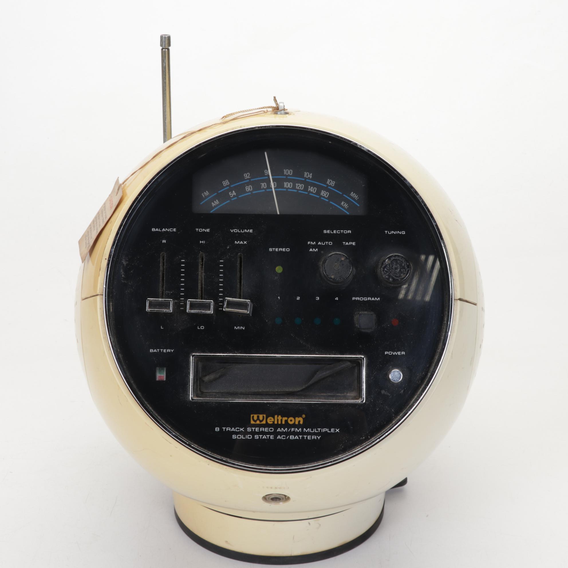 Weltron Globe Shaped Radio and 8-Track Tape Player and Peerless Transistor Radio
