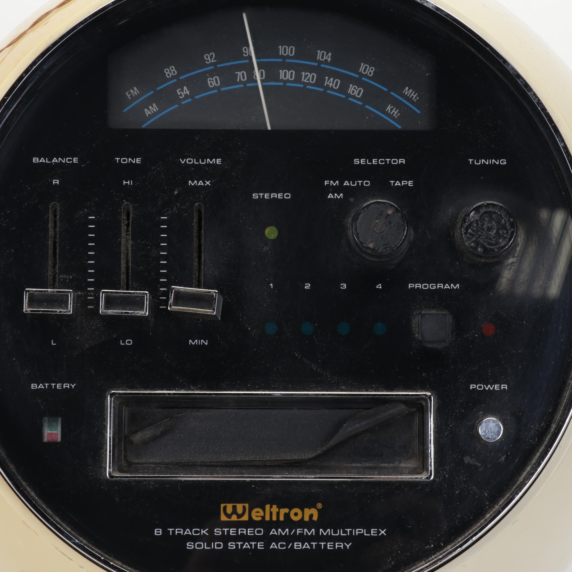 Weltron Globe Shaped Radio and 8-Track Tape Player and Peerless Transistor Radio