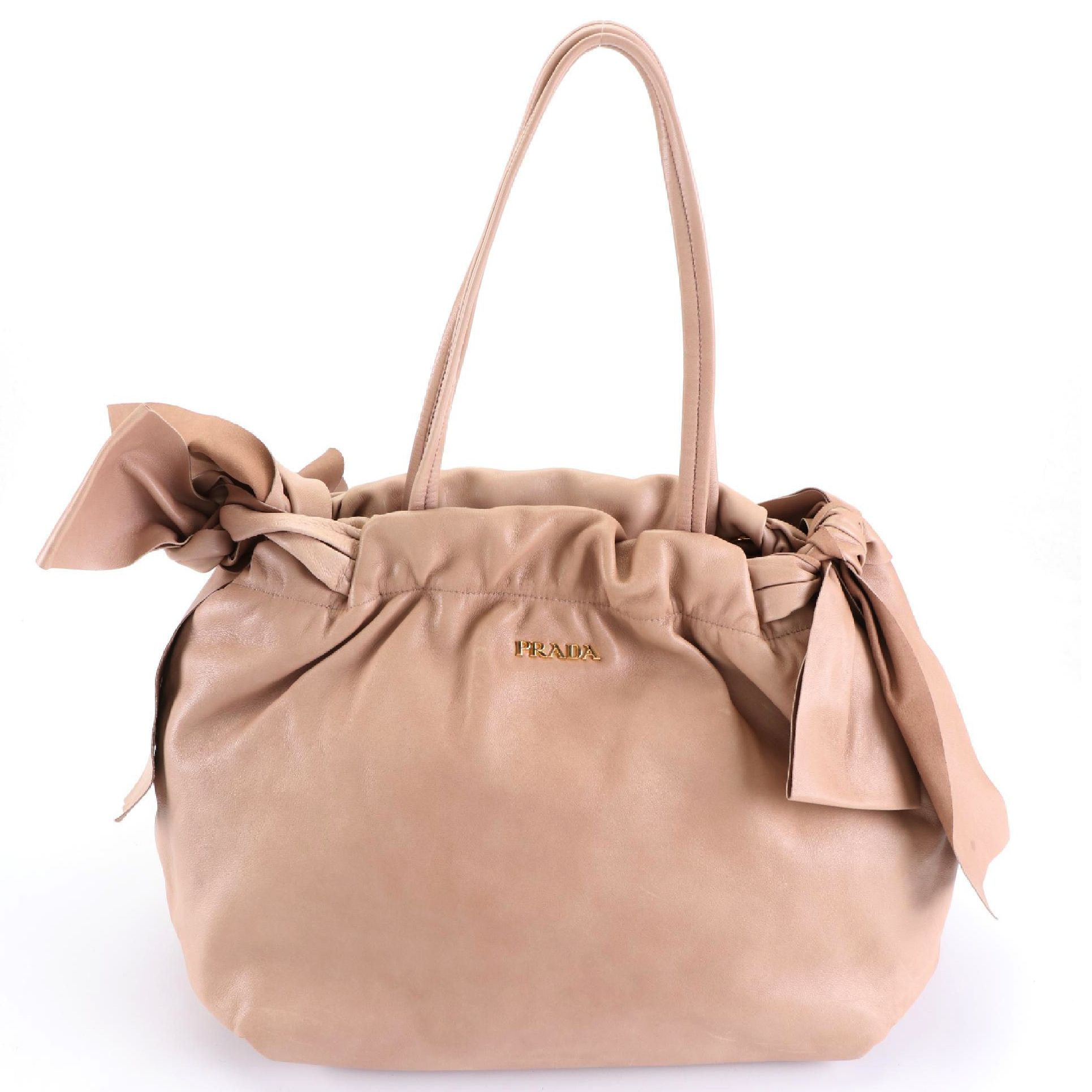 Prada Leather Side Bow Accent Tote