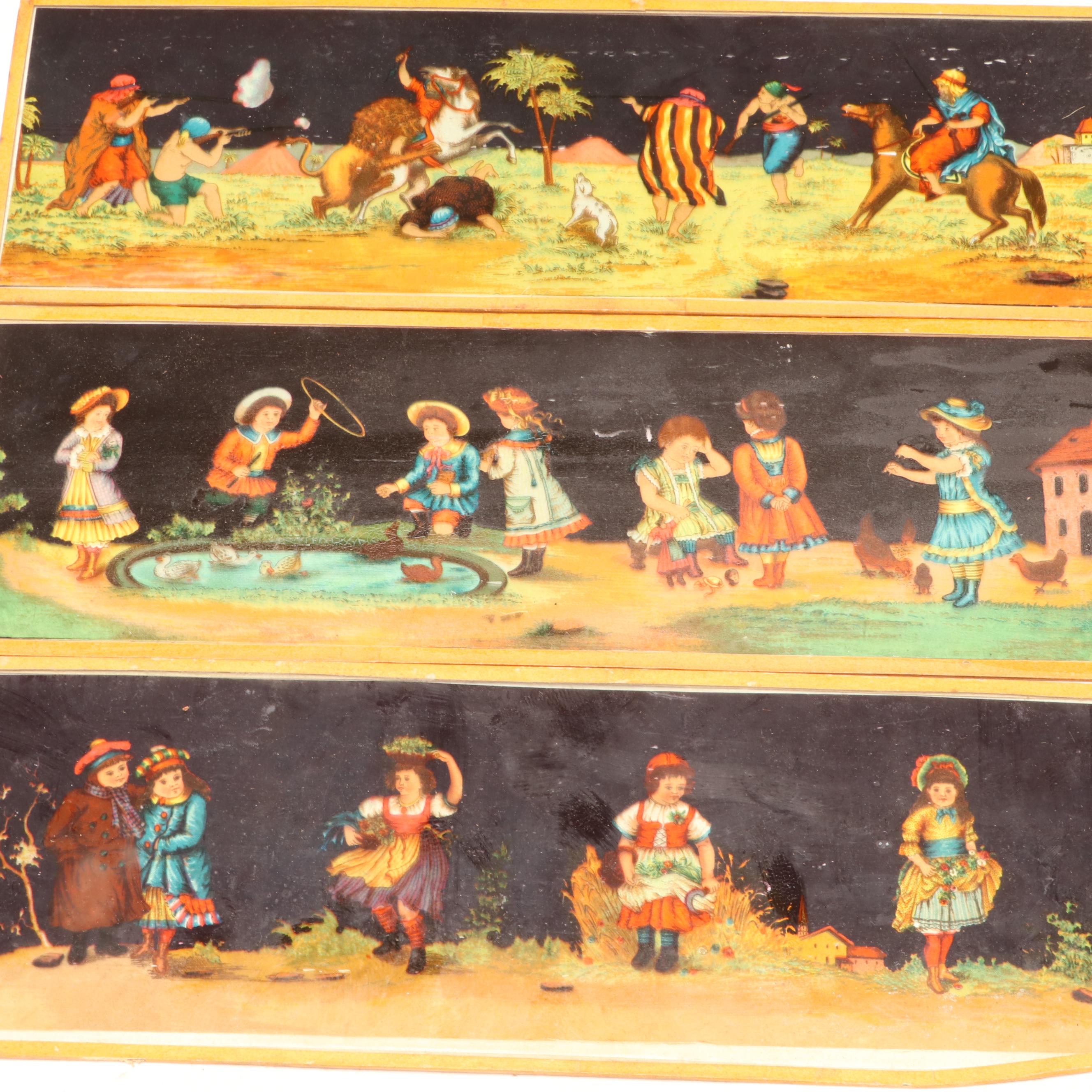 Magic Lantern Slide Viewer With Story Picture Slides, Late 19th to Early 20th C