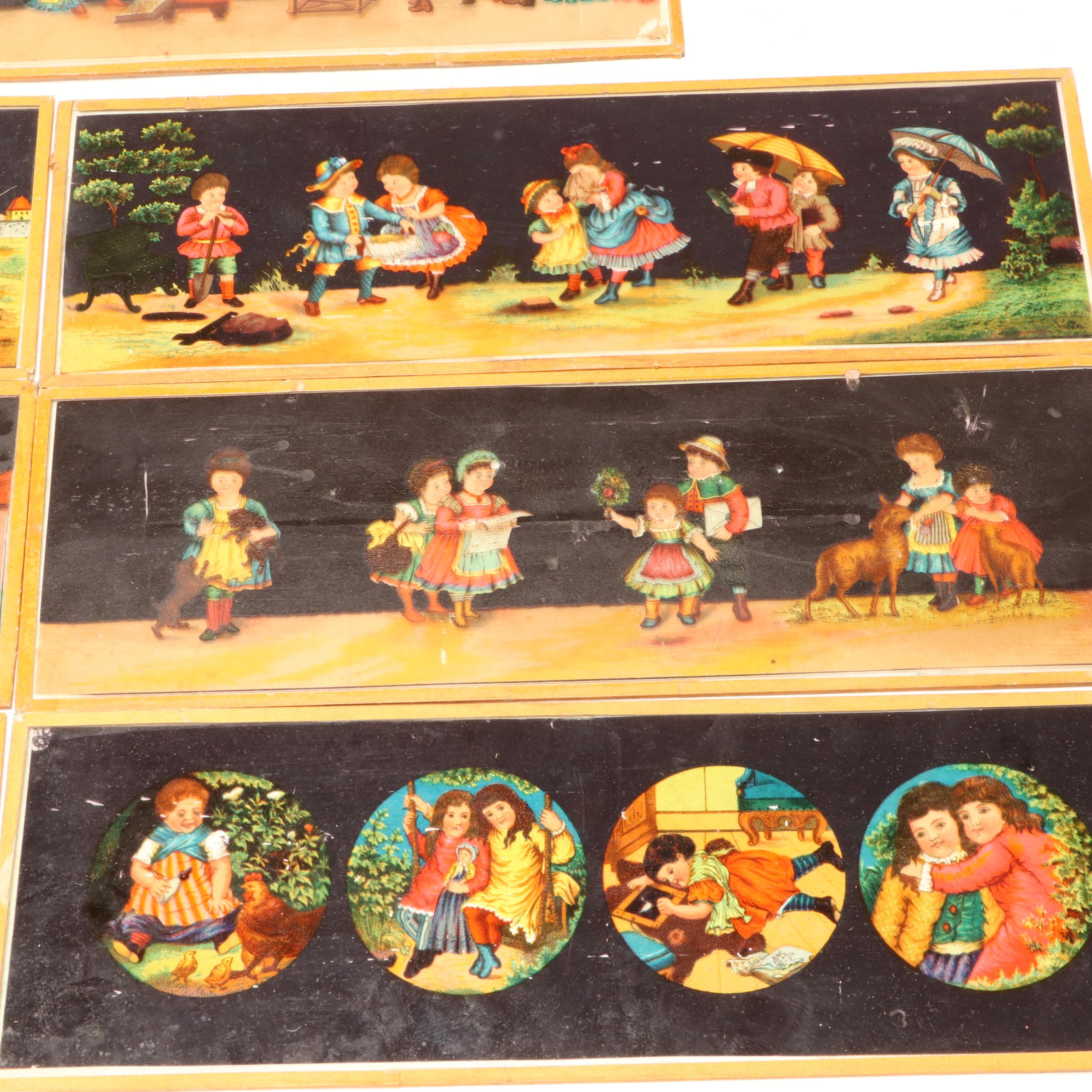 Magic Lantern Slide Viewer With Story Picture Slides, Late 19th to Early 20th C