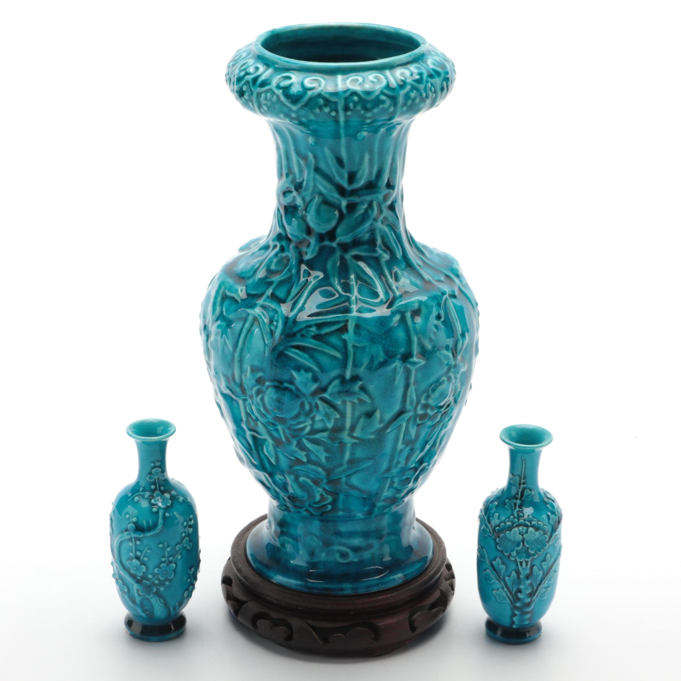 Chinese Turquoise Glazed Porcelain Vase and Bud Vases