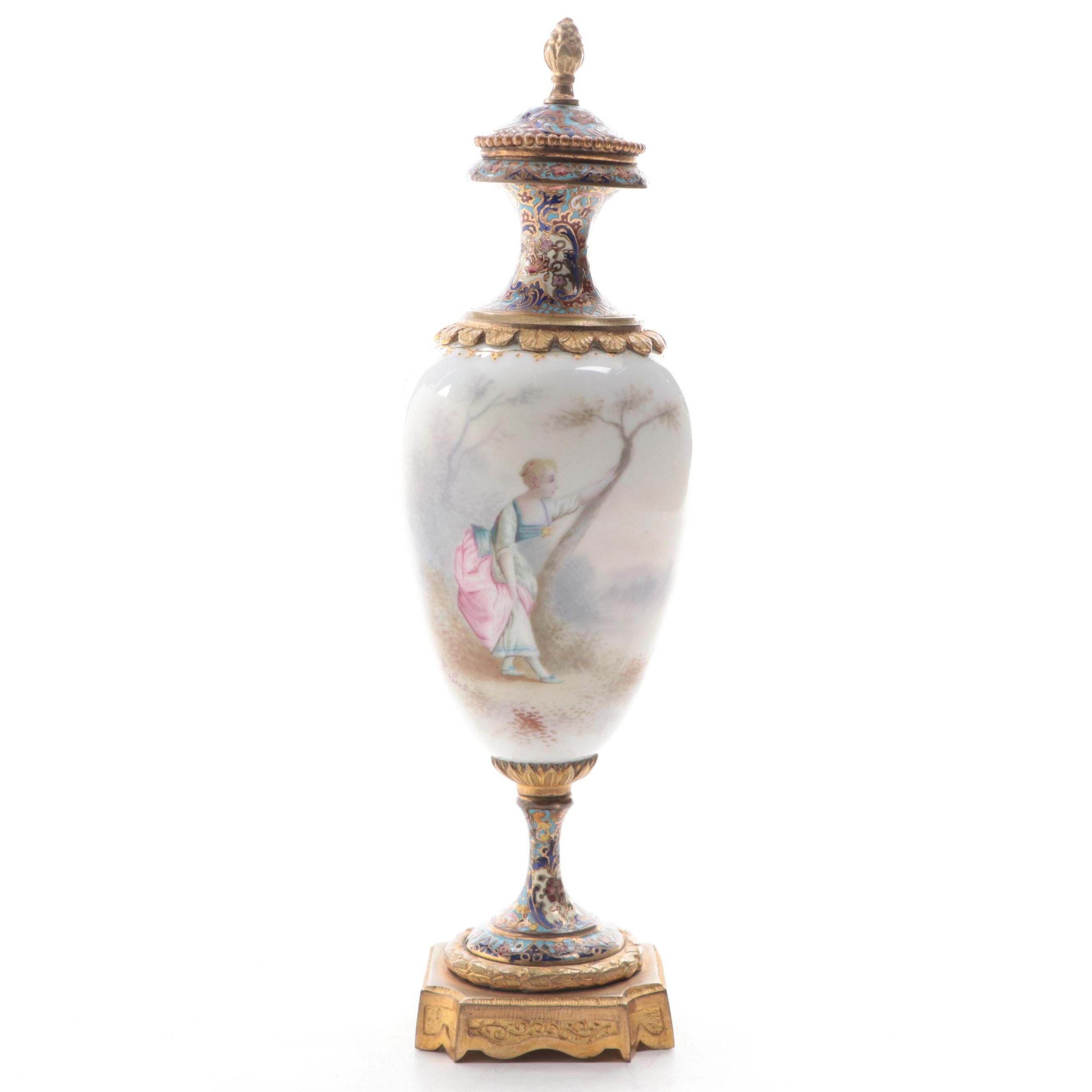 Porcelain Ormolu Urn with Champlevé Decoration