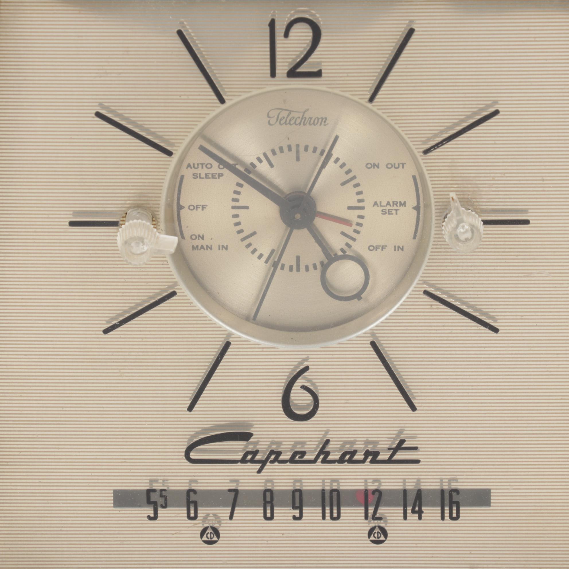 Art Deco Telechron Capehart Alarm Clock Radio With Lackner and GE Alarm Clocks