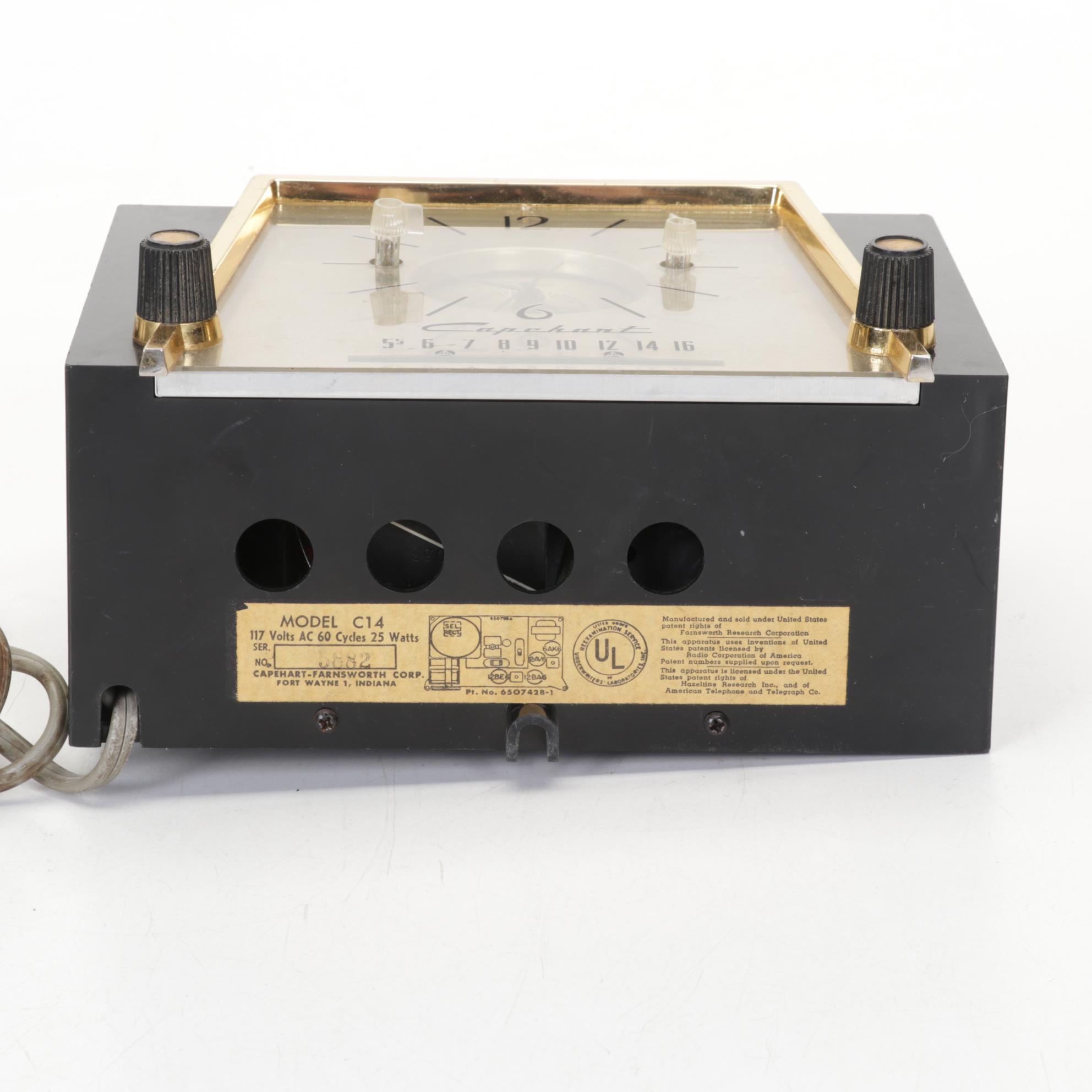 Art Deco Telechron Capehart Alarm Clock Radio With Lackner and GE Alarm Clocks