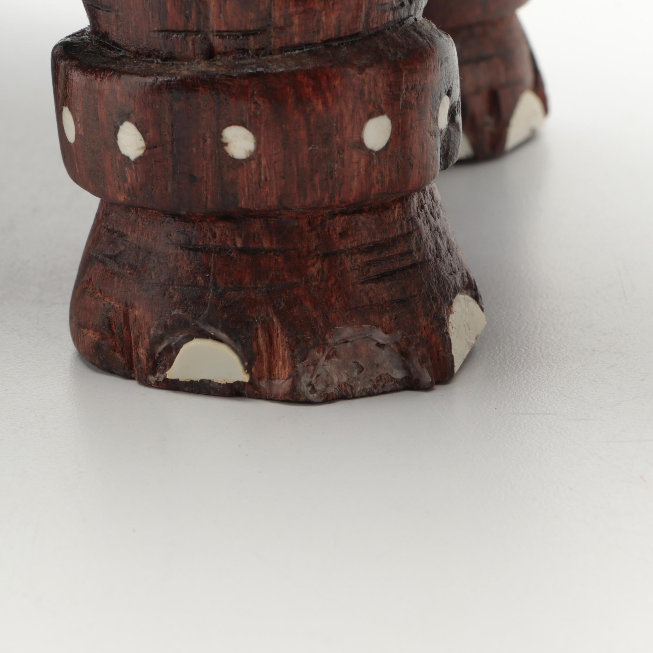 Indian Carved Wood Elephant with Inlaid Bone Ornamentation
