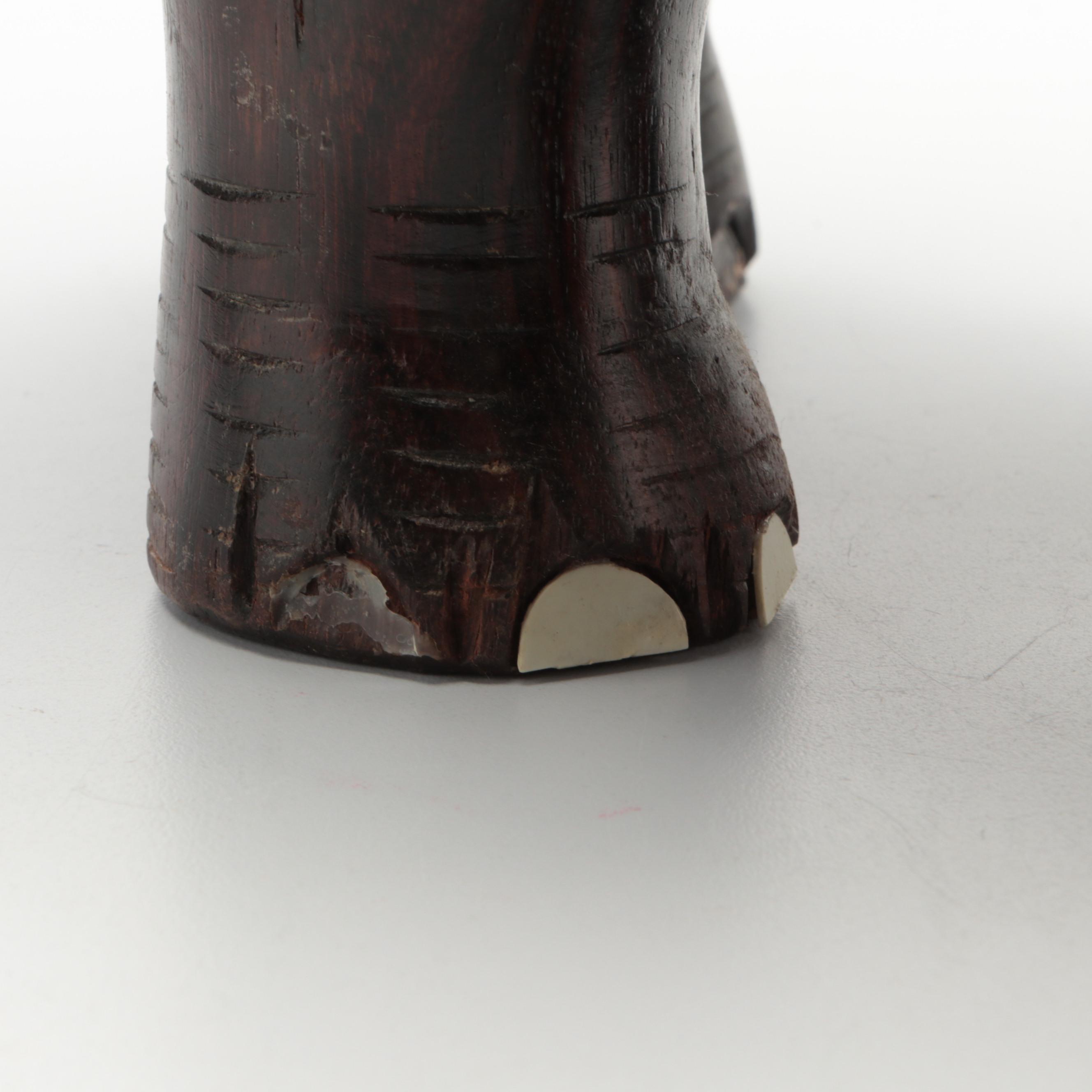 Indian Carved Wood Elephant with Inlaid Bone Ornamentation