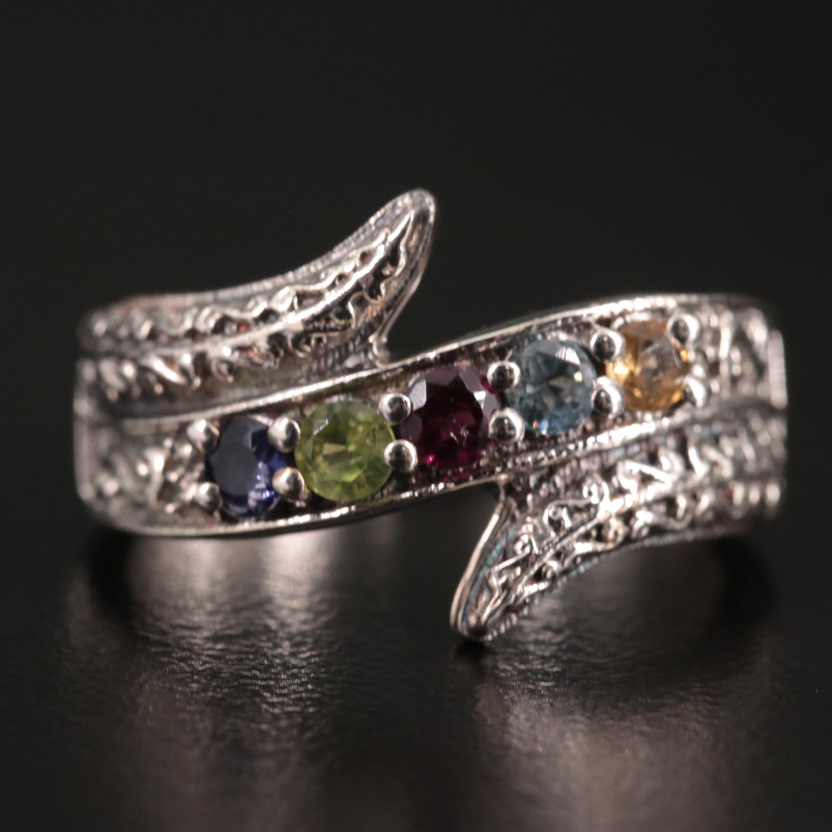 Sterling Peridot, Garnet, and Blue Topaz Ring