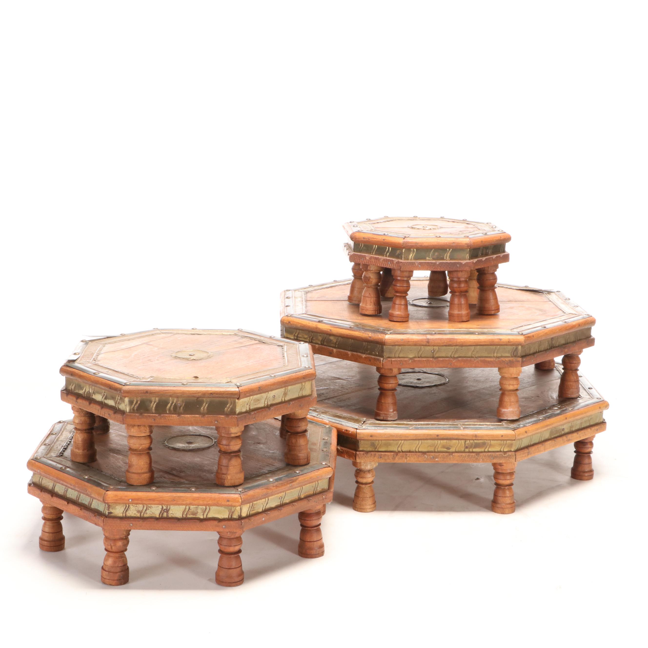 Indian Brass Ornamented Stacking Octagonal Tables