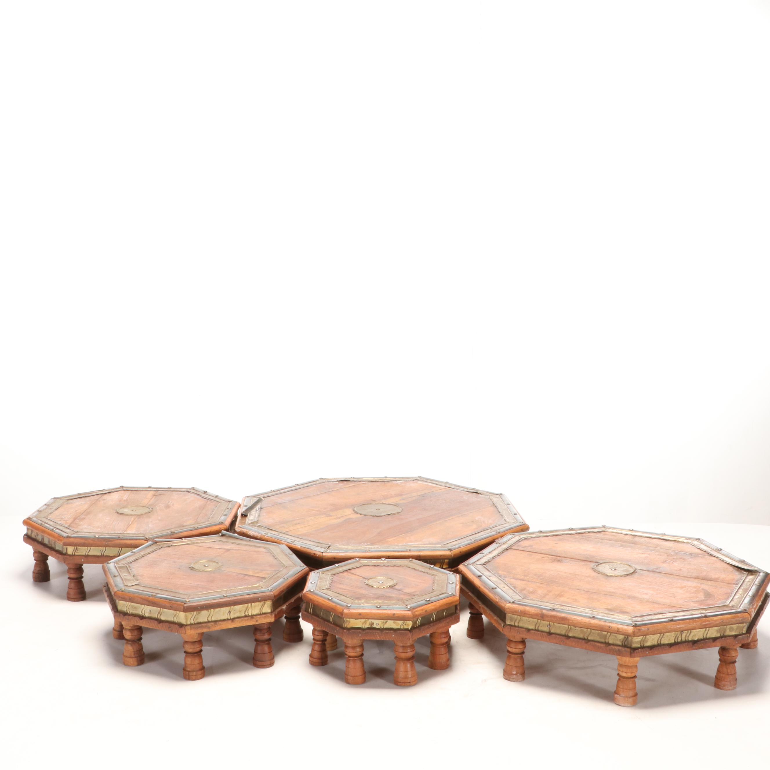 Indian Brass Ornamented Stacking Octagonal Tables