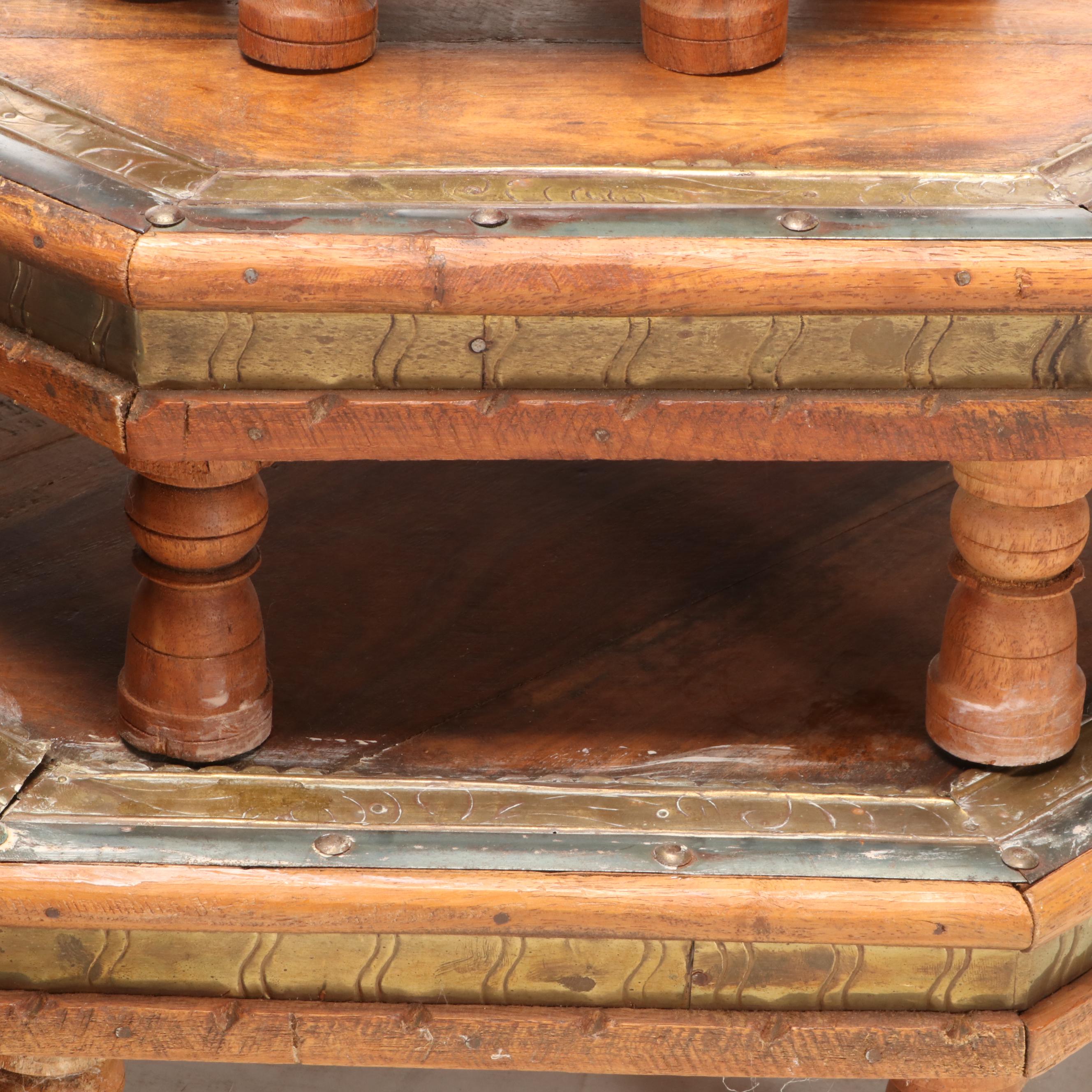 Indian Brass Ornamented Stacking Octagonal Tables