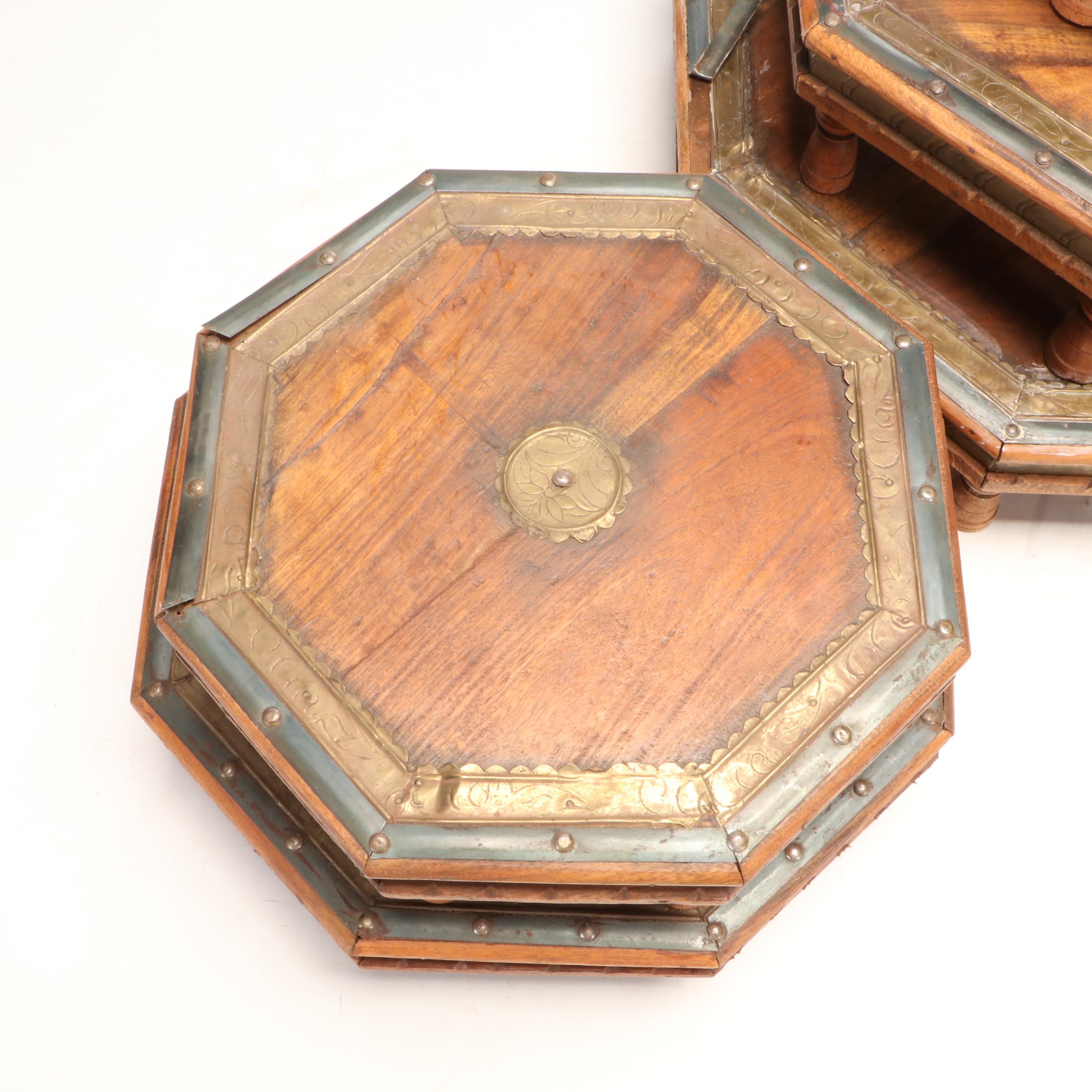 Indian Brass Ornamented Stacking Octagonal Tables
