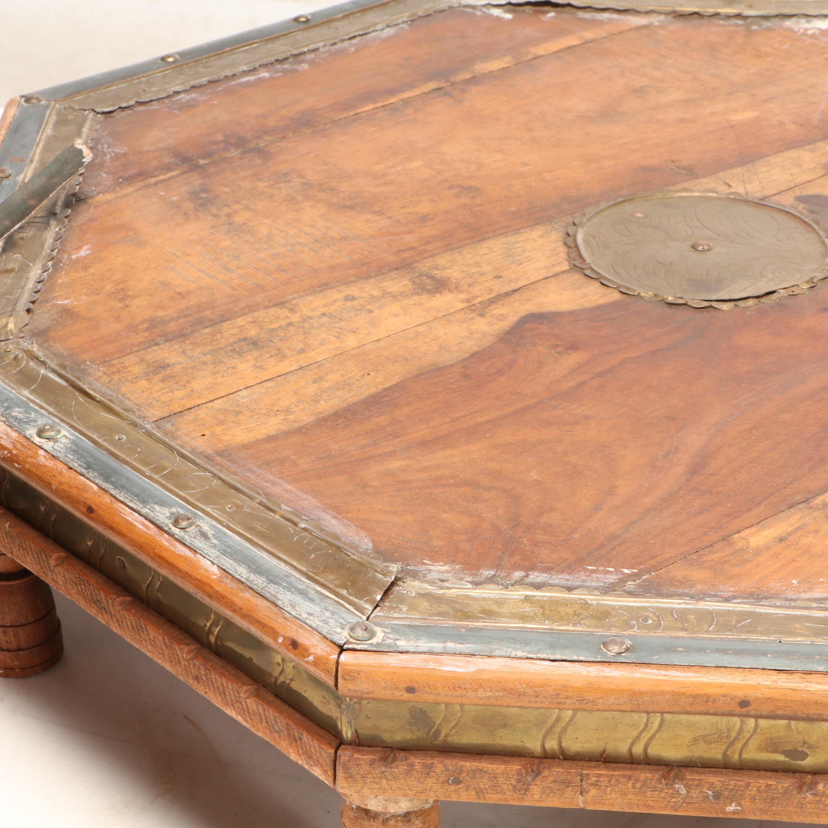 Indian Brass Ornamented Stacking Octagonal Tables