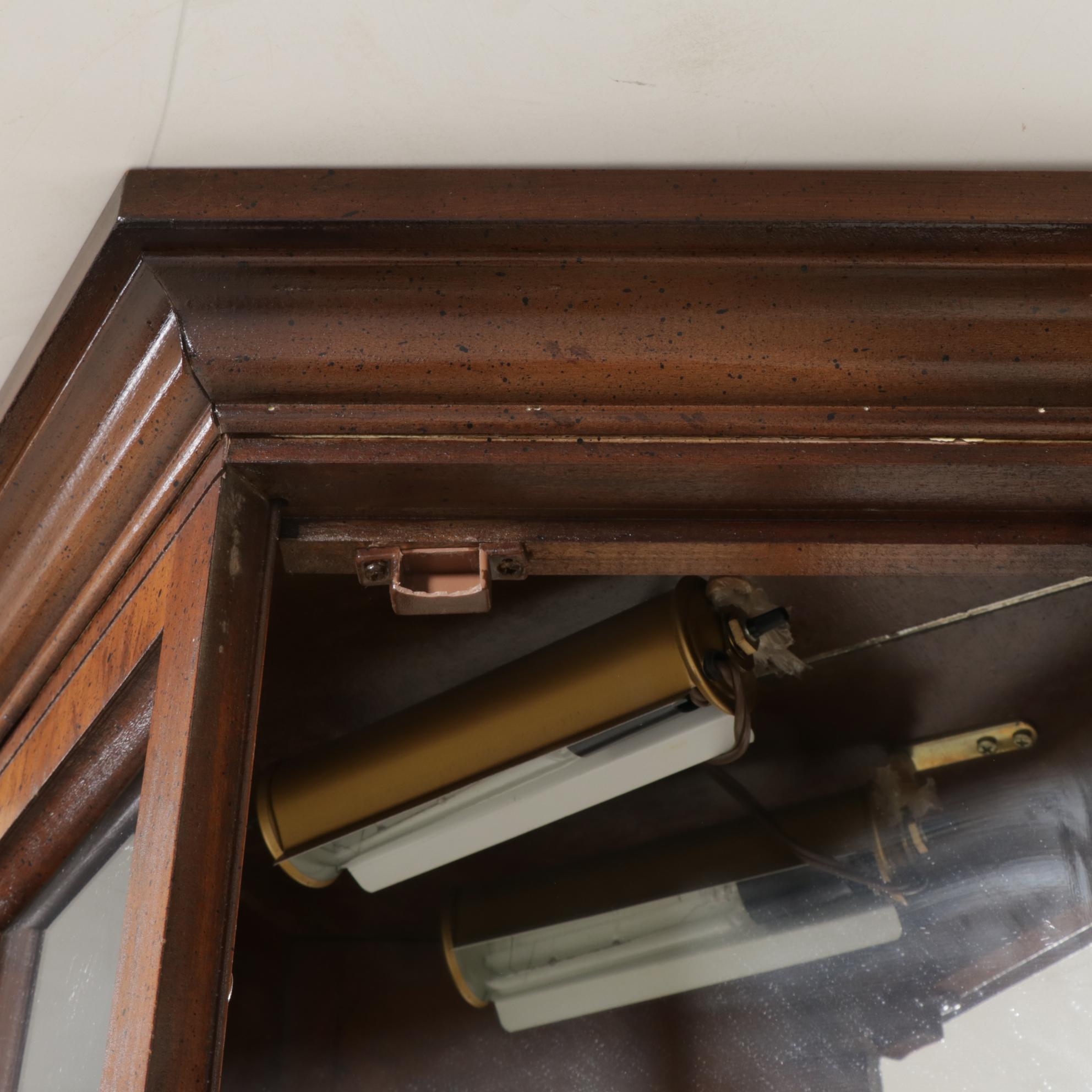 Walnut Finished Illuminated Curio Cabinet, Mid to Late 20th Century