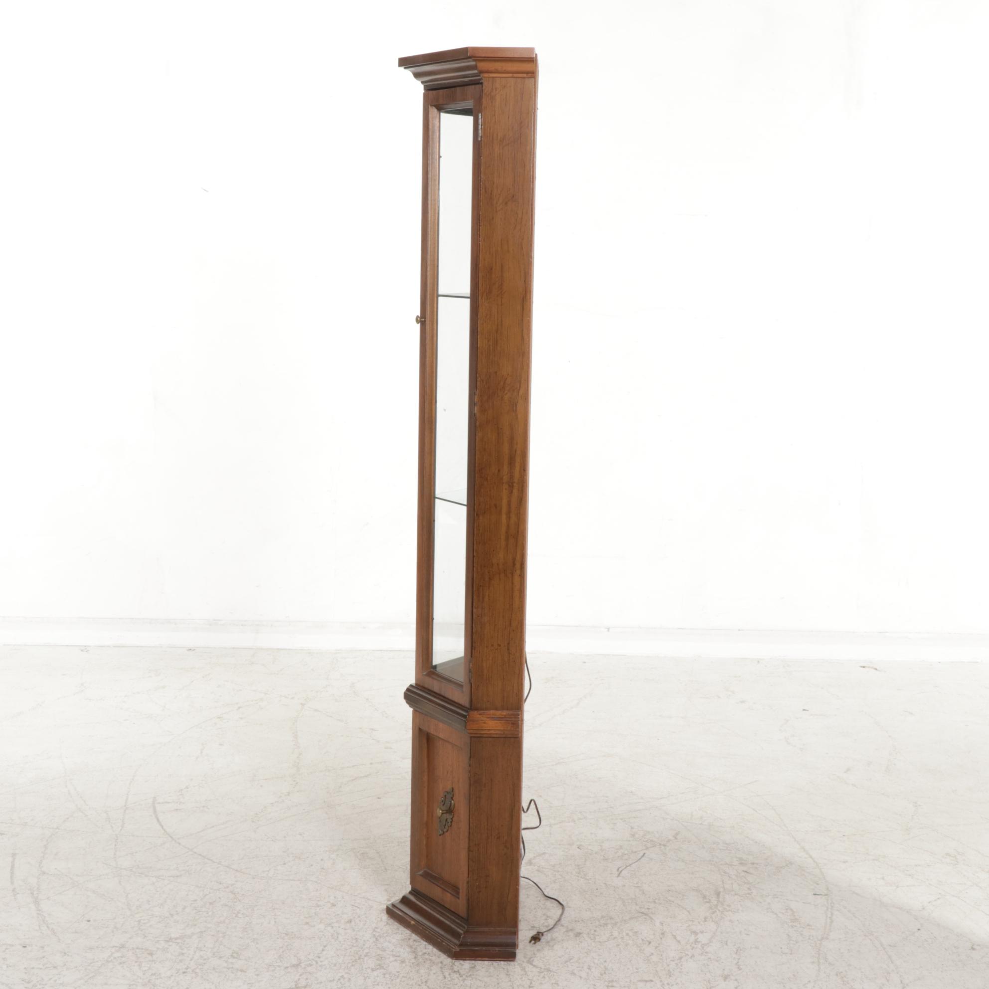 Walnut Finished Illuminated Curio Cabinet, Mid to Late 20th Century