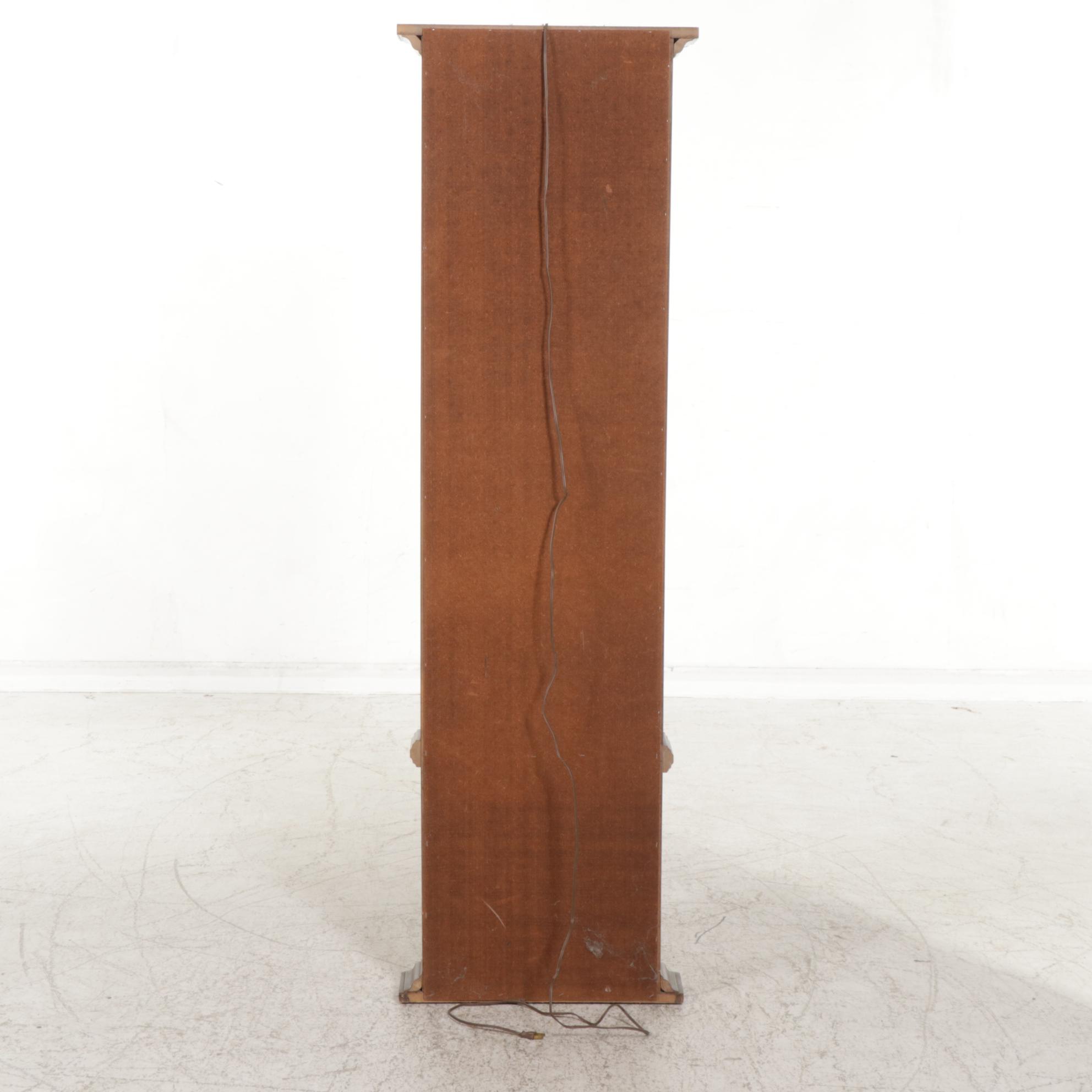 Walnut Finished Illuminated Curio Cabinet, Mid to Late 20th Century