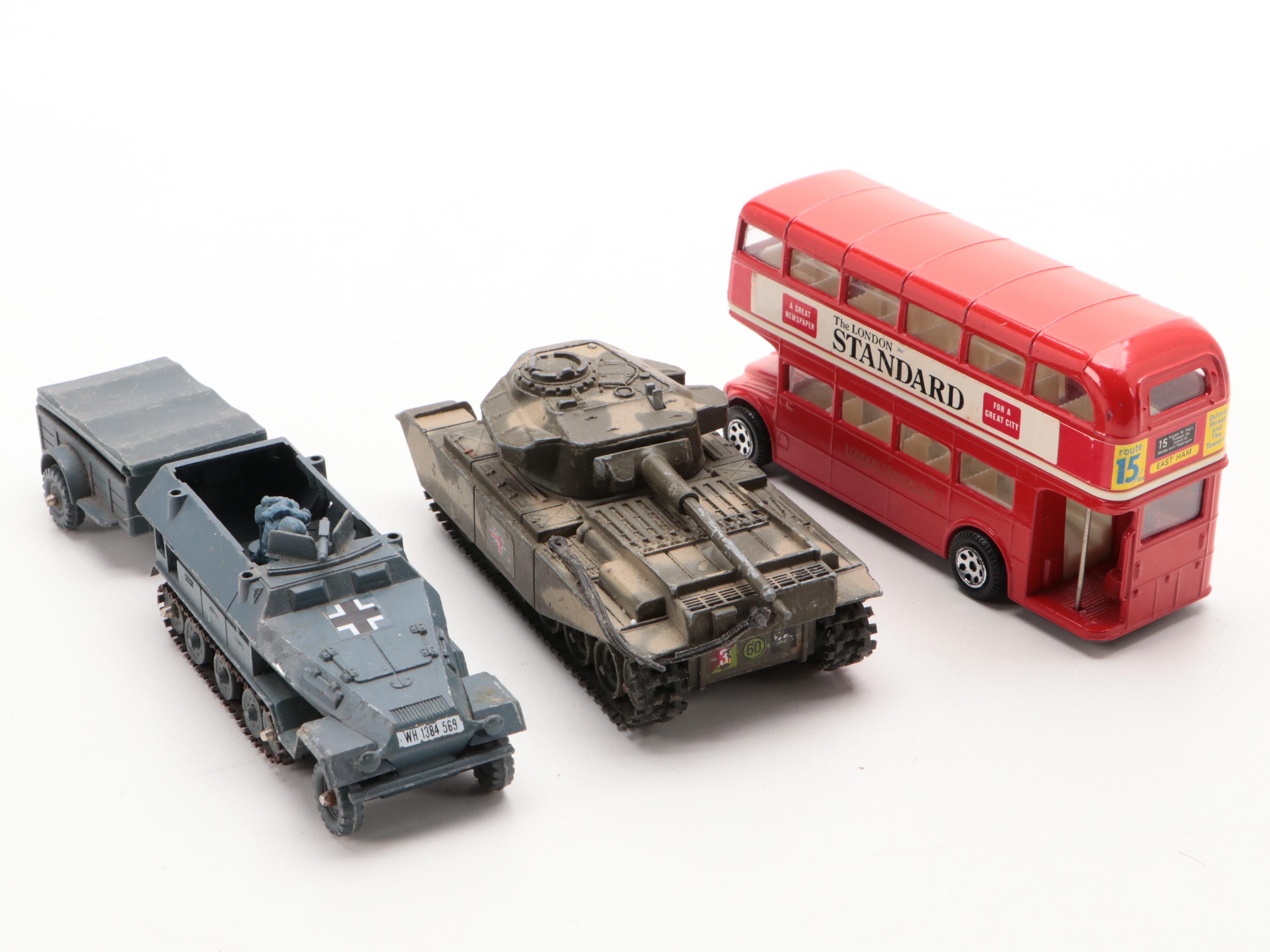 Corgi Metal Diecast Tanks and Double-Decker Bus with Other Metal Toys