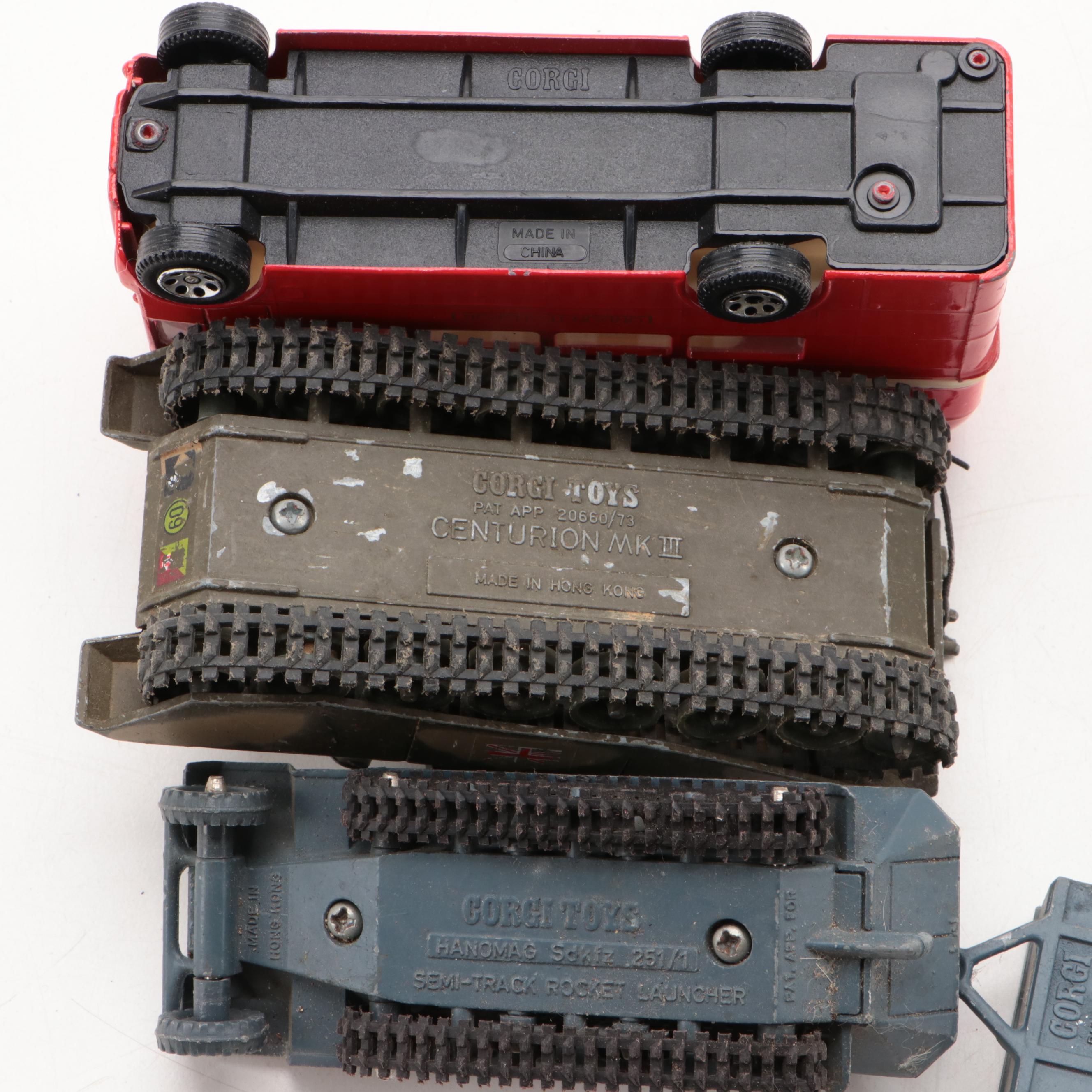 Corgi Metal Diecast Tanks and Double-Decker Bus with Other Metal Toys