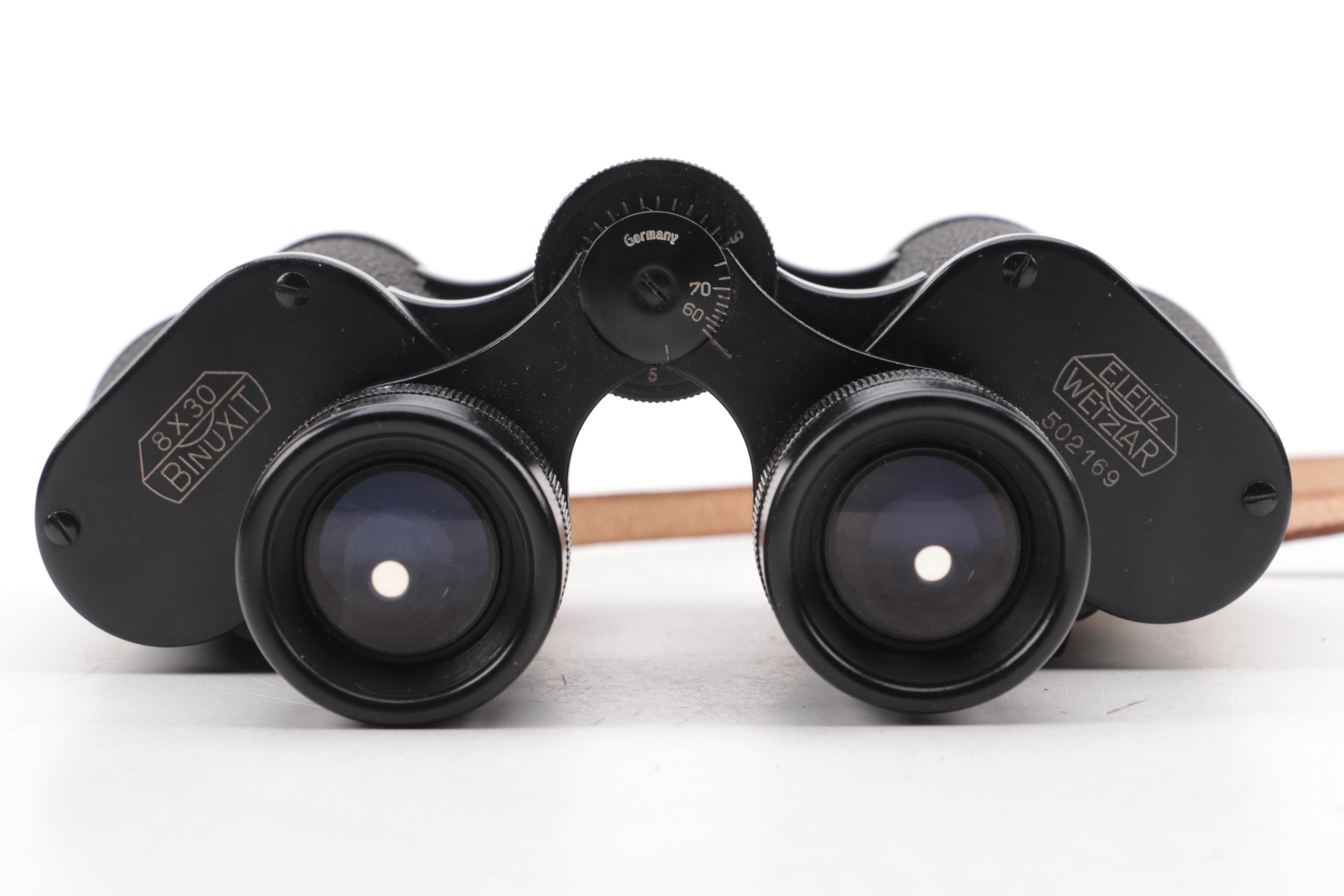 Carl Zeiss and E. Leitz Wetzlar Binoculars with Leather Case, Vintage