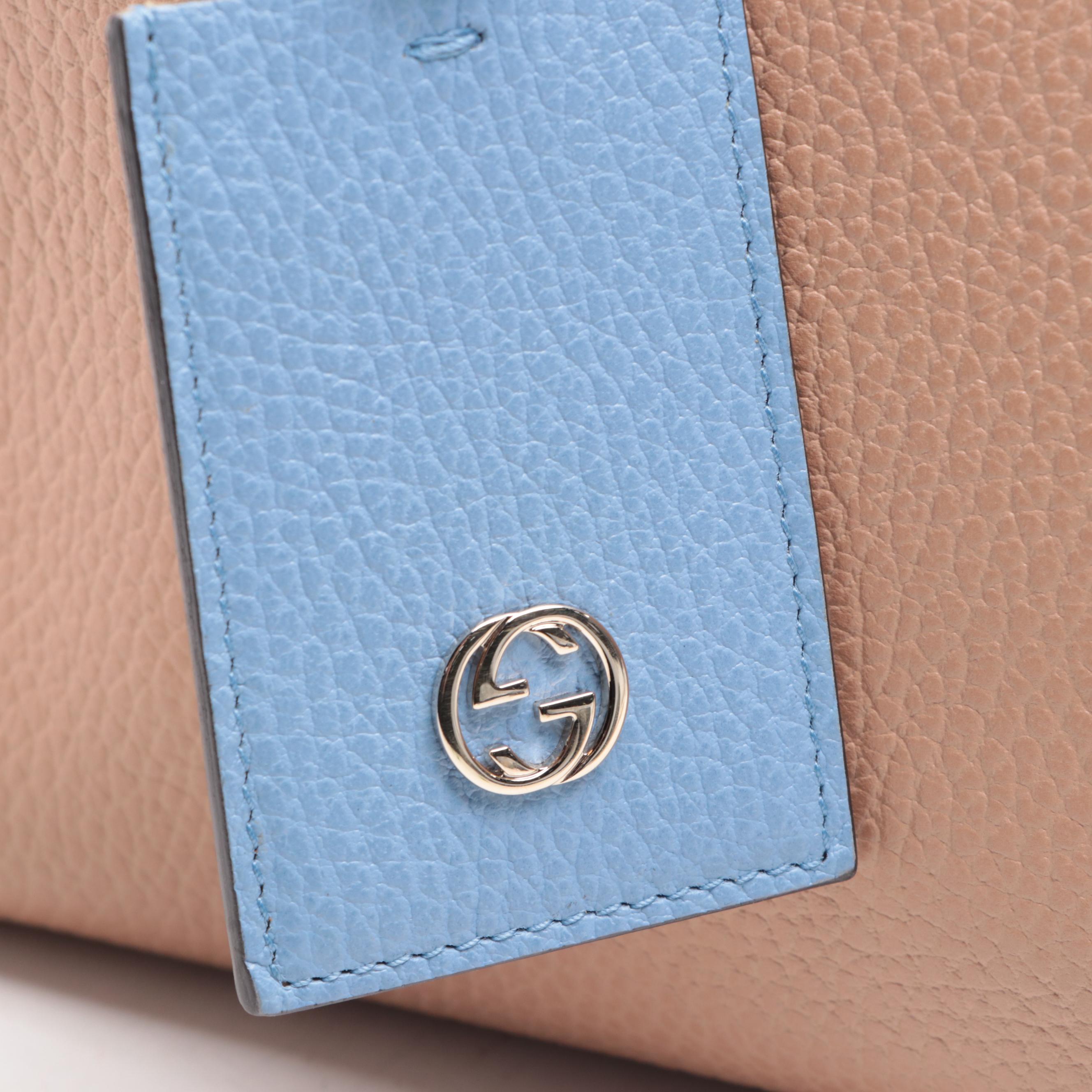 Gucci Swing Tote in Camelia and Mineral Blue Grained Leather