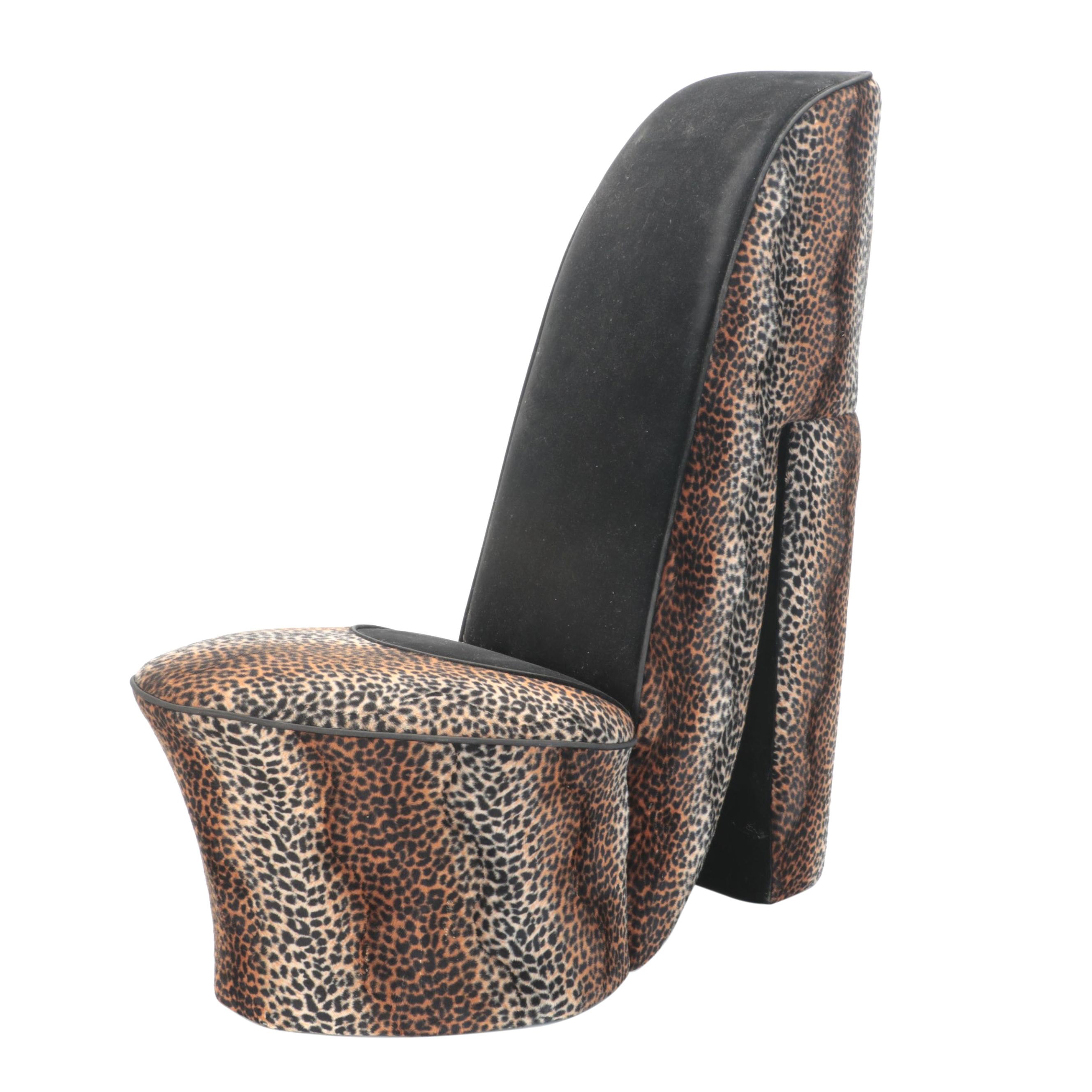 Contemporary Leopard Print Upholstered High Heel Shoe Chair