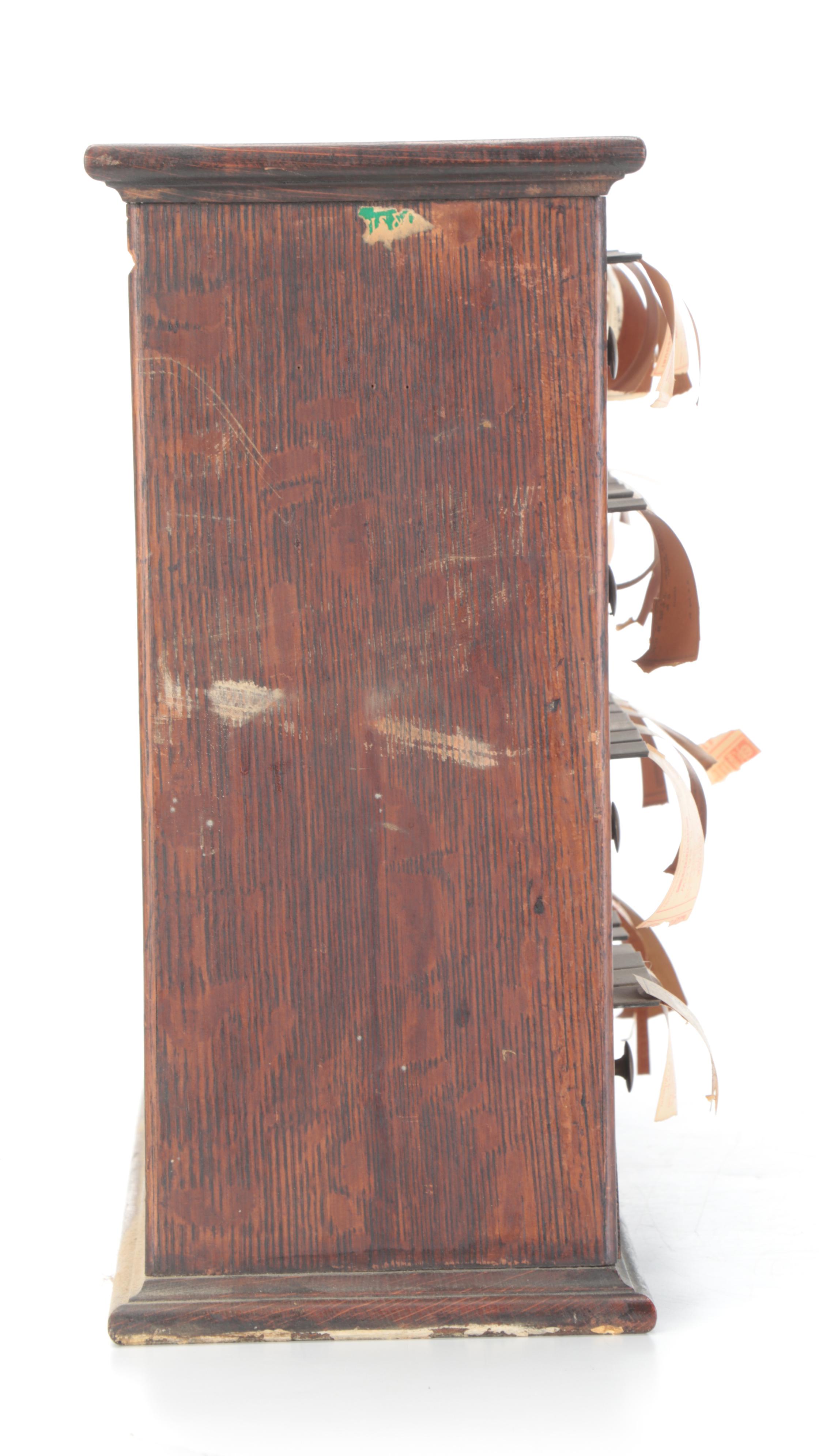 McCourt Oak Label Dispenser with Apothecary Labels, Early 20th Century