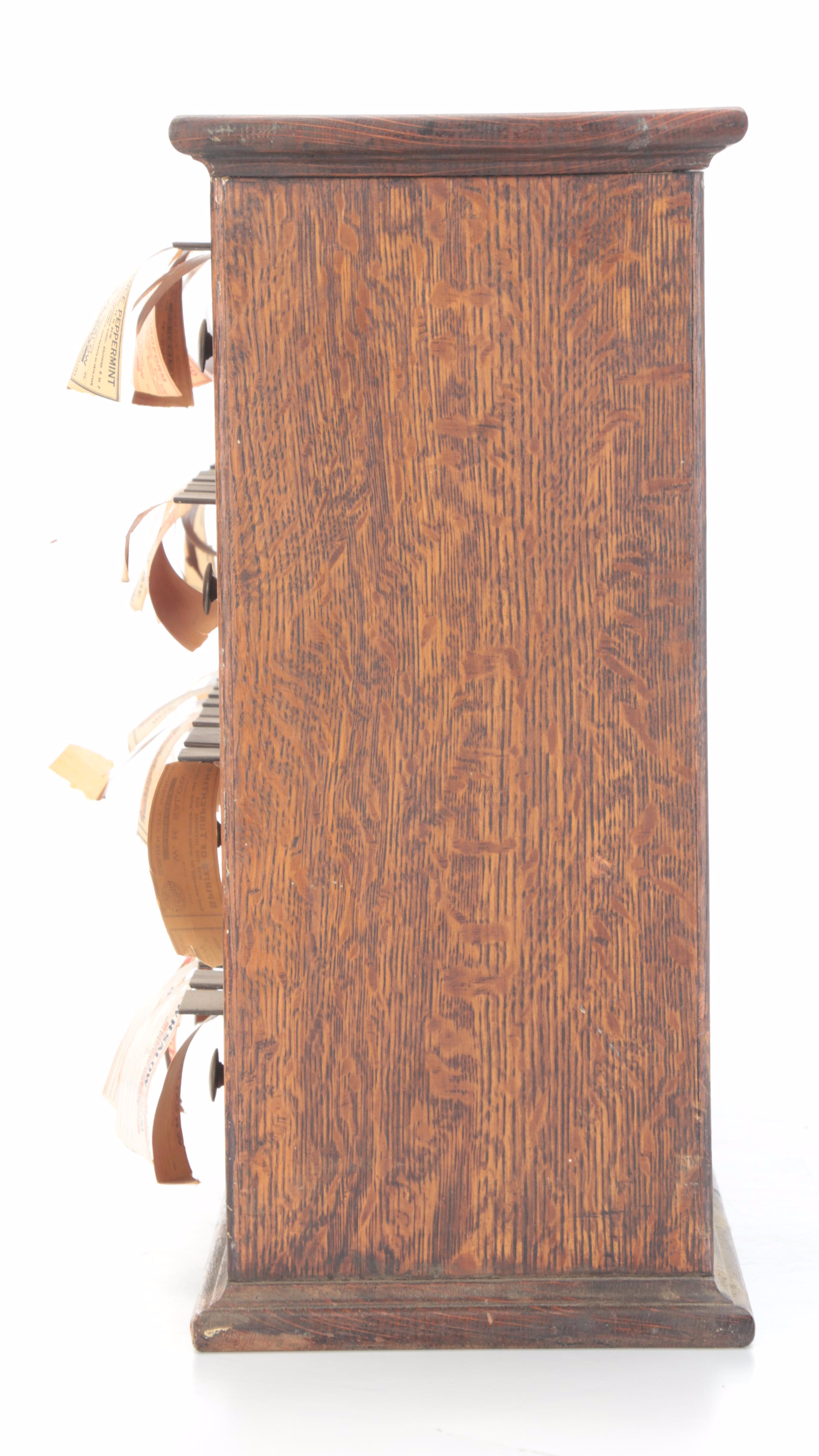 McCourt Oak Label Dispenser with Apothecary Labels, Early 20th Century