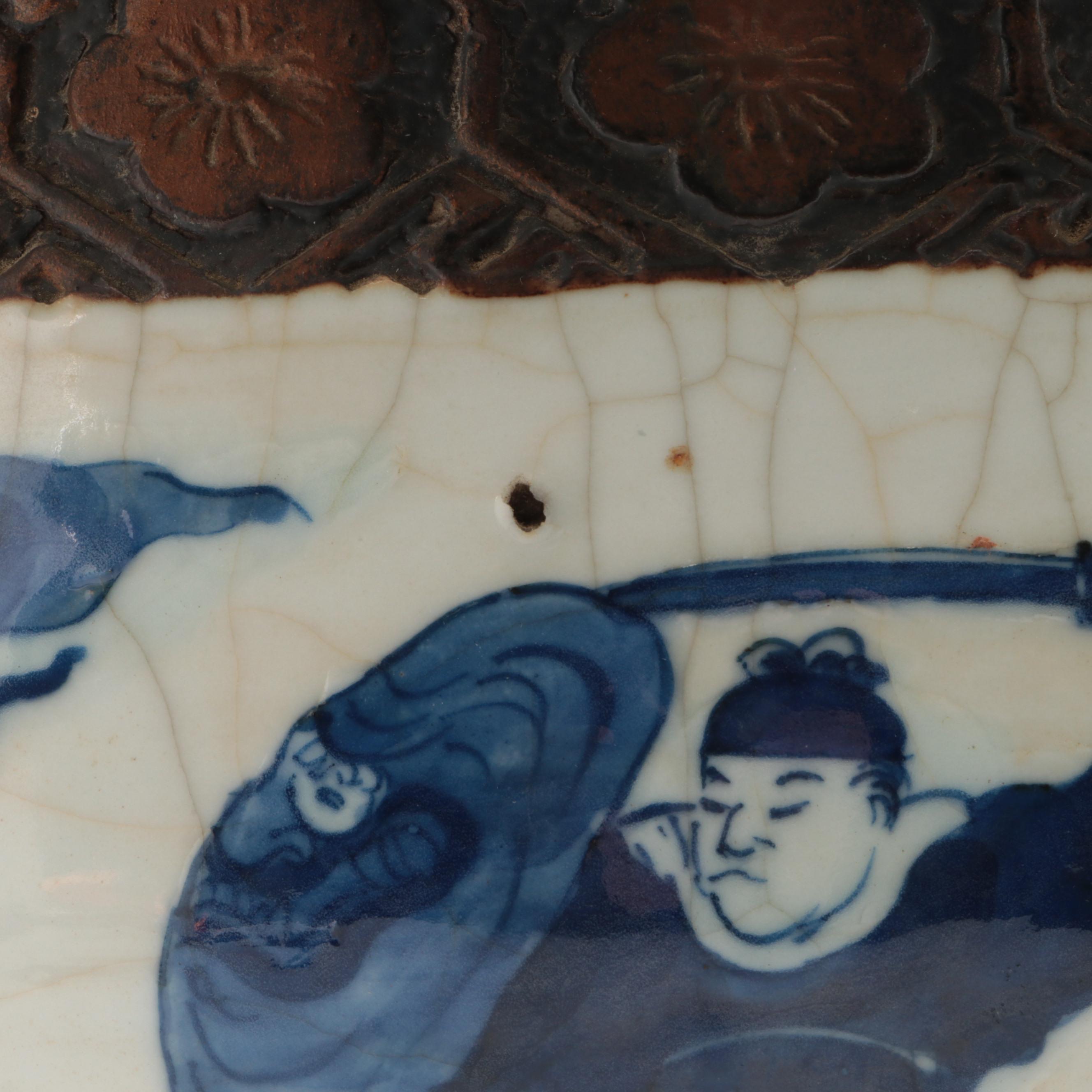 Chinese Battle Scene Blue on White Fishbowl Planter