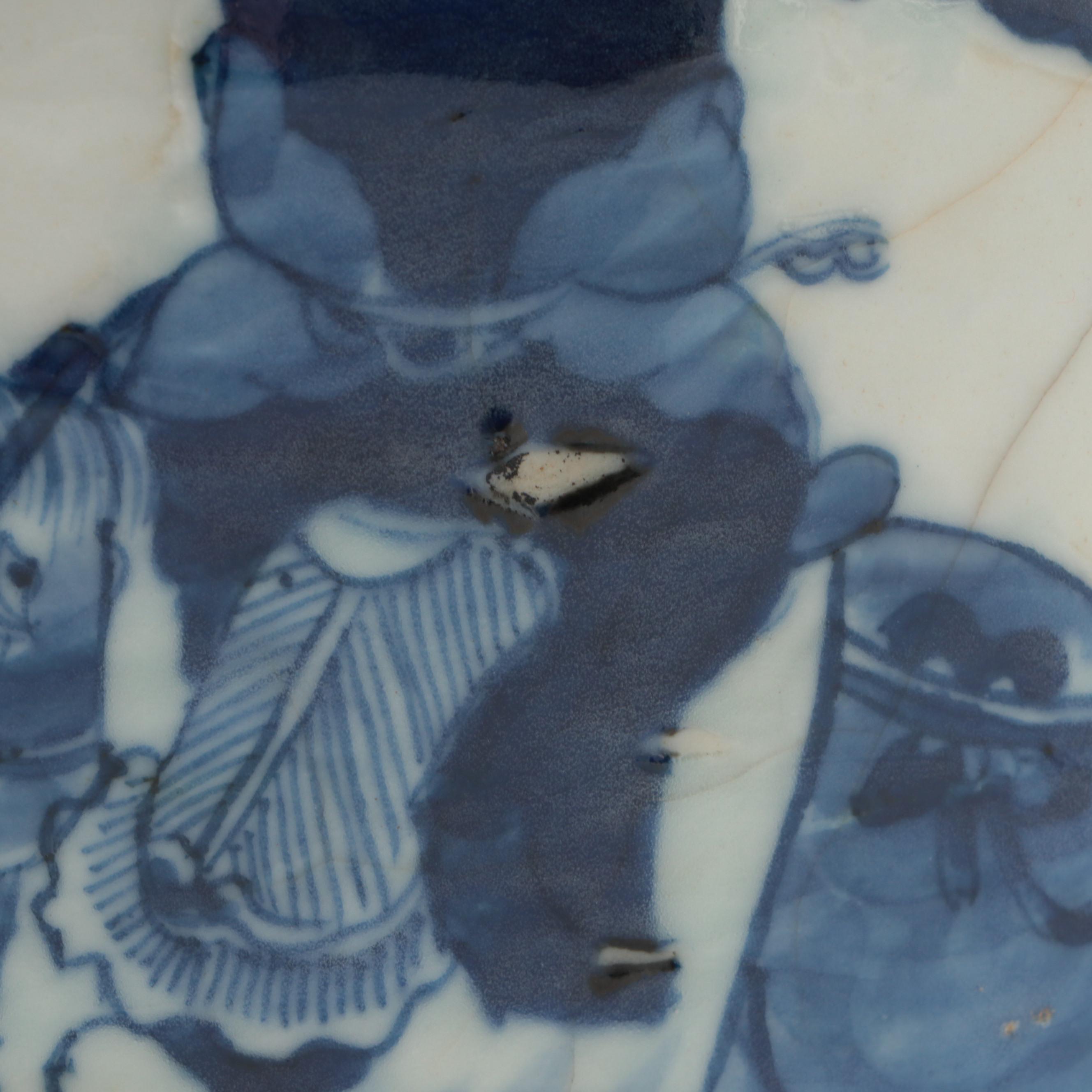 Chinese Battle Scene Blue on White Fishbowl Planter