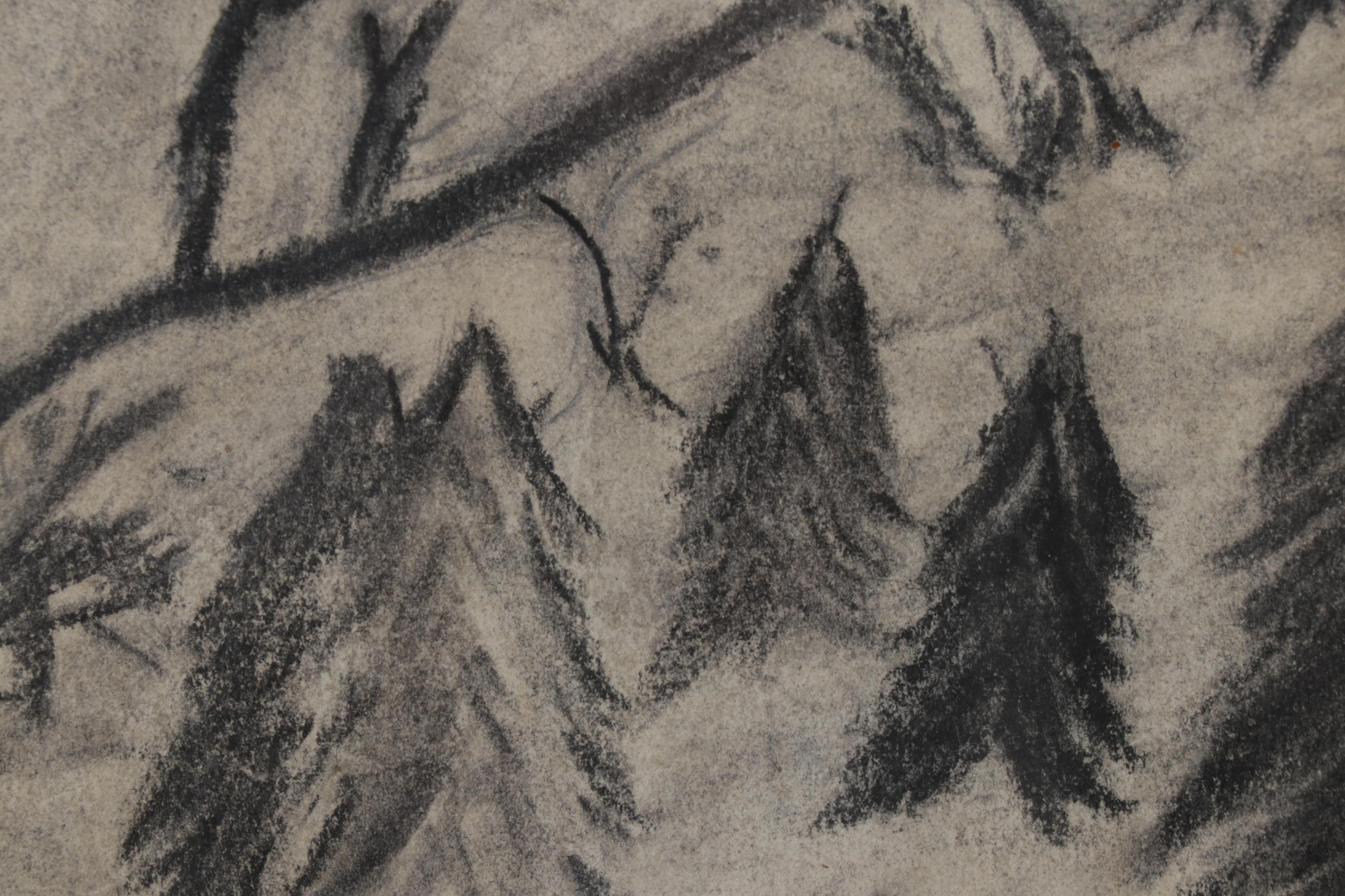 Dwayne Connor Landscape Charcoal Drawing of Log Cabin, Circa 1965