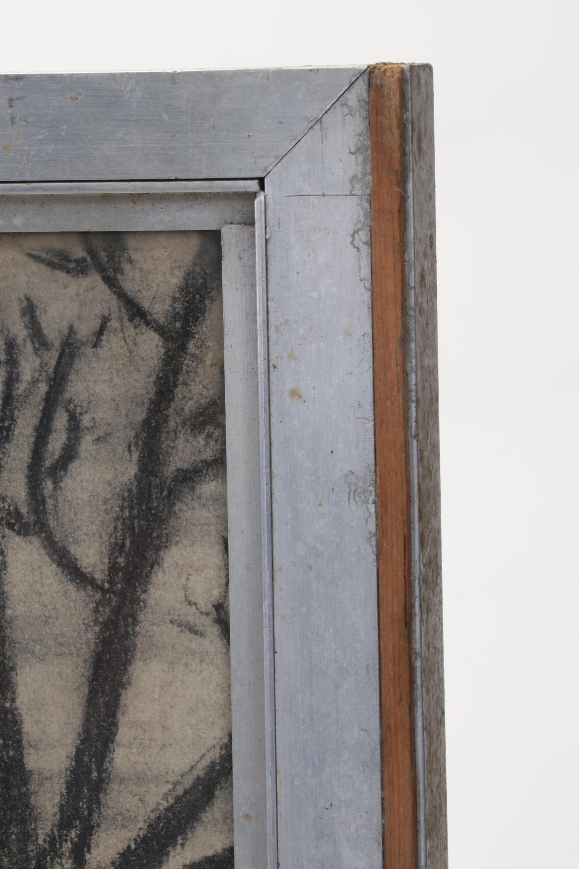 Dwayne Connor Landscape Charcoal Drawing of Log Cabin, Circa 1965