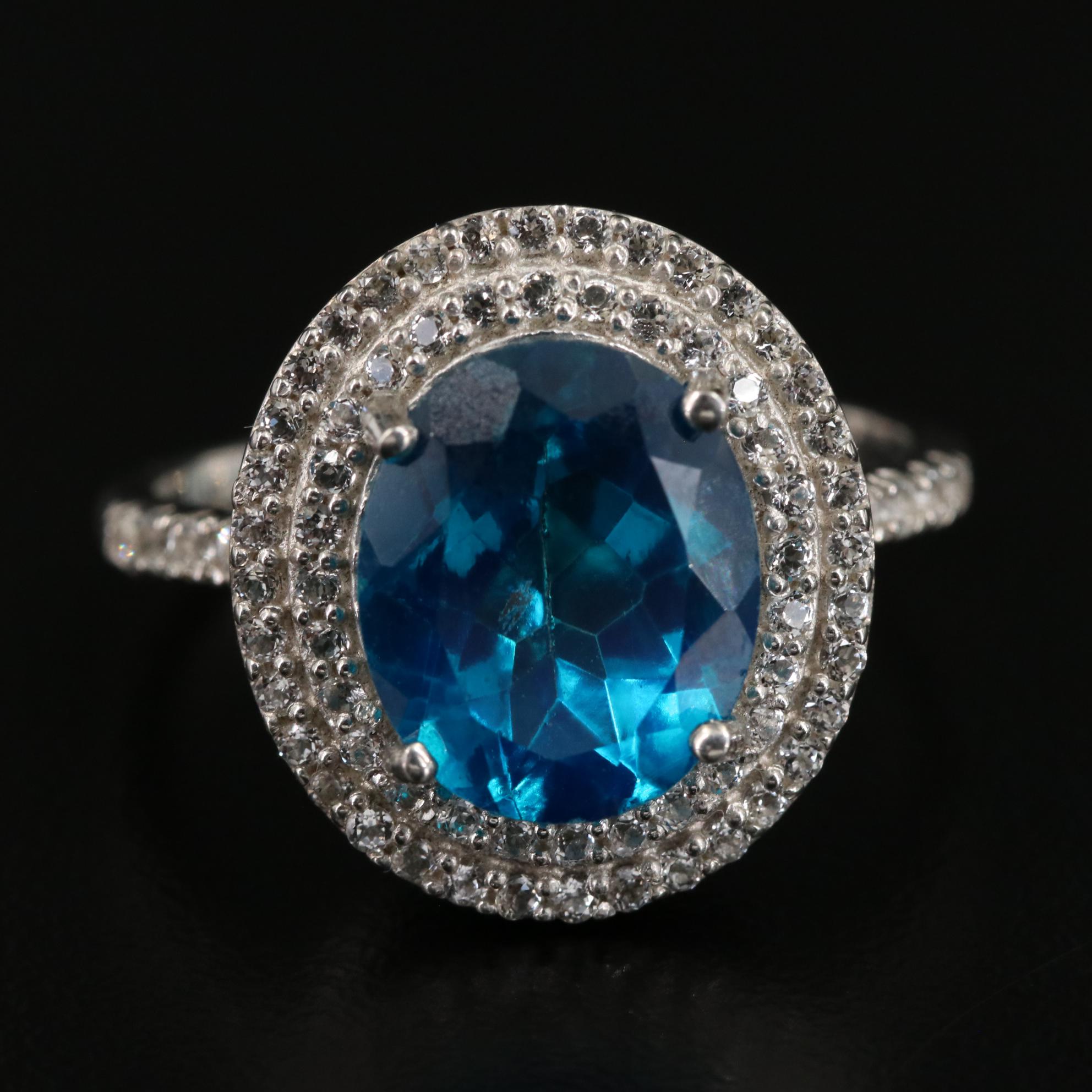 Sterling Topaz Double Halo Ring
