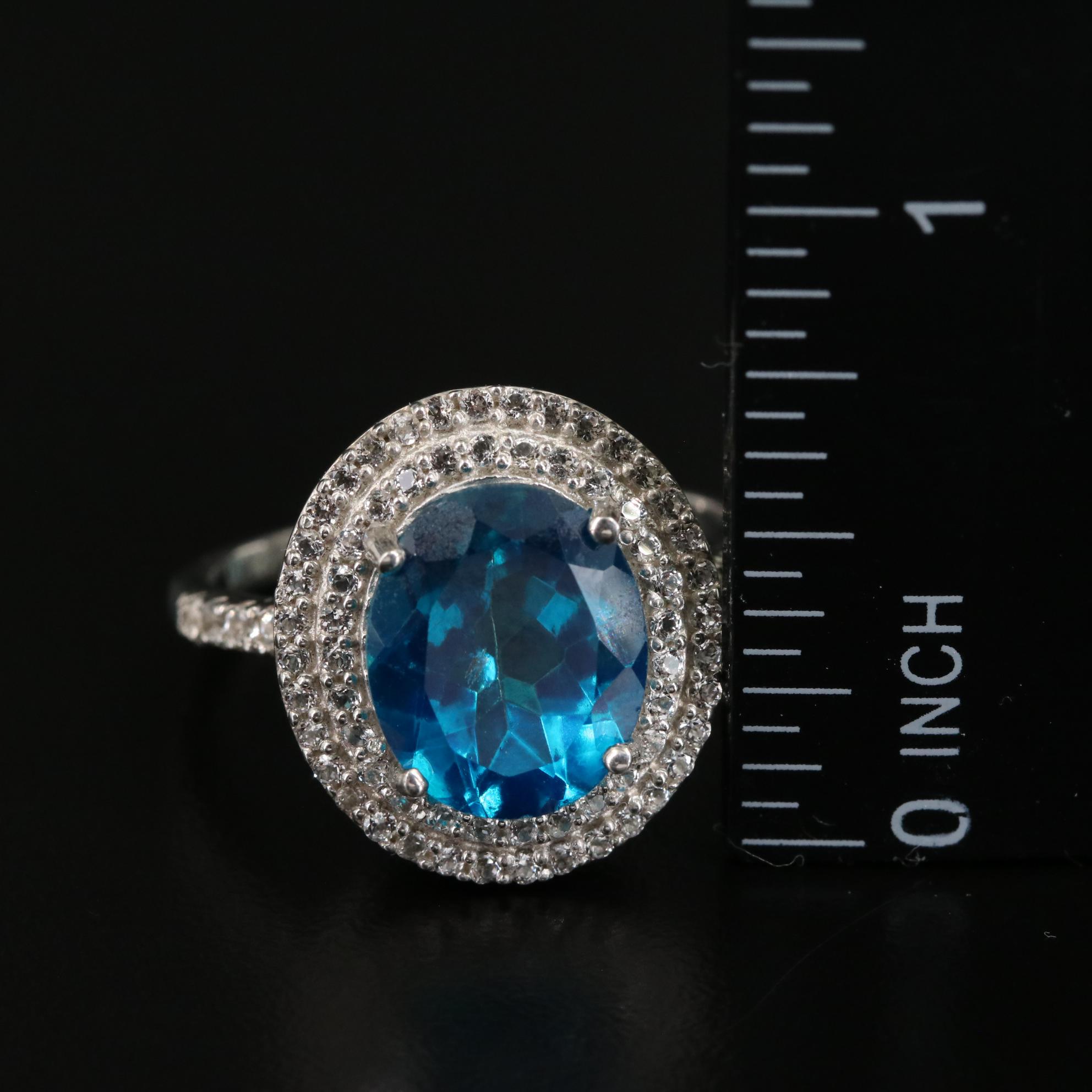 Sterling Topaz Double Halo Ring