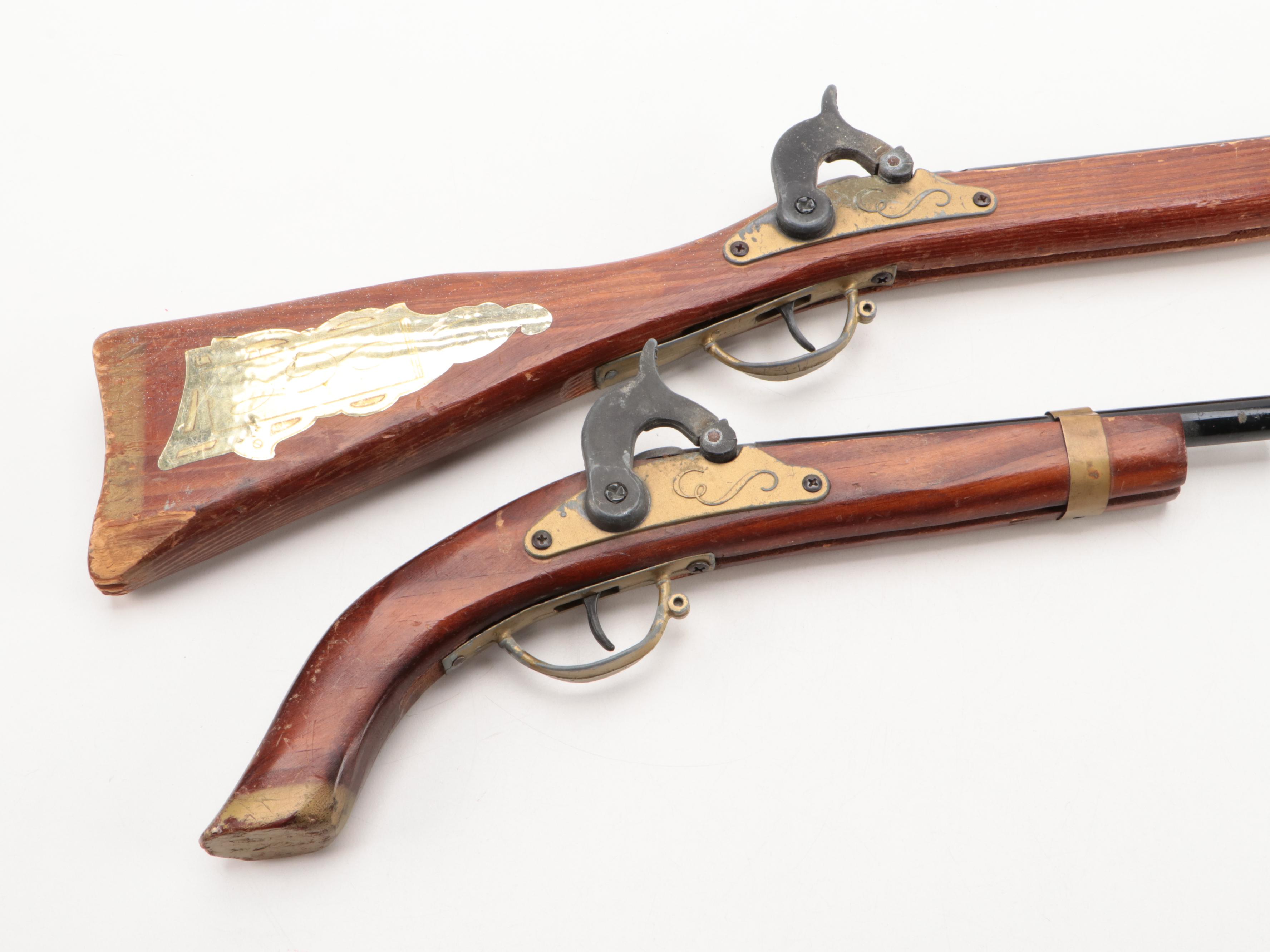 Parris Toy Cap Guns with Duck Calls, Coonskin Hats and Raccoon Décor