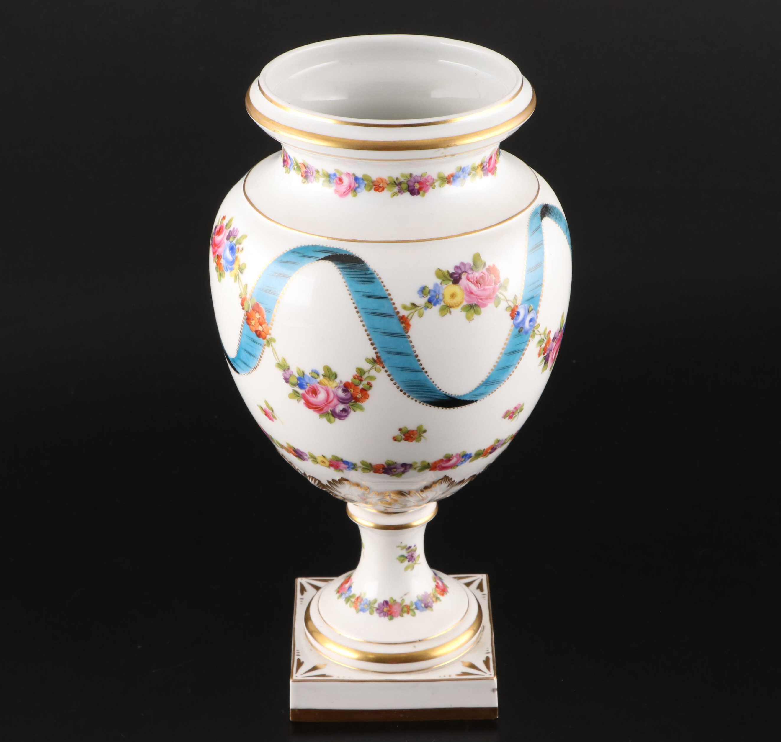 Dresden Rococo Style Hand-Painted Porcelain Bolted Covered Urn Vase