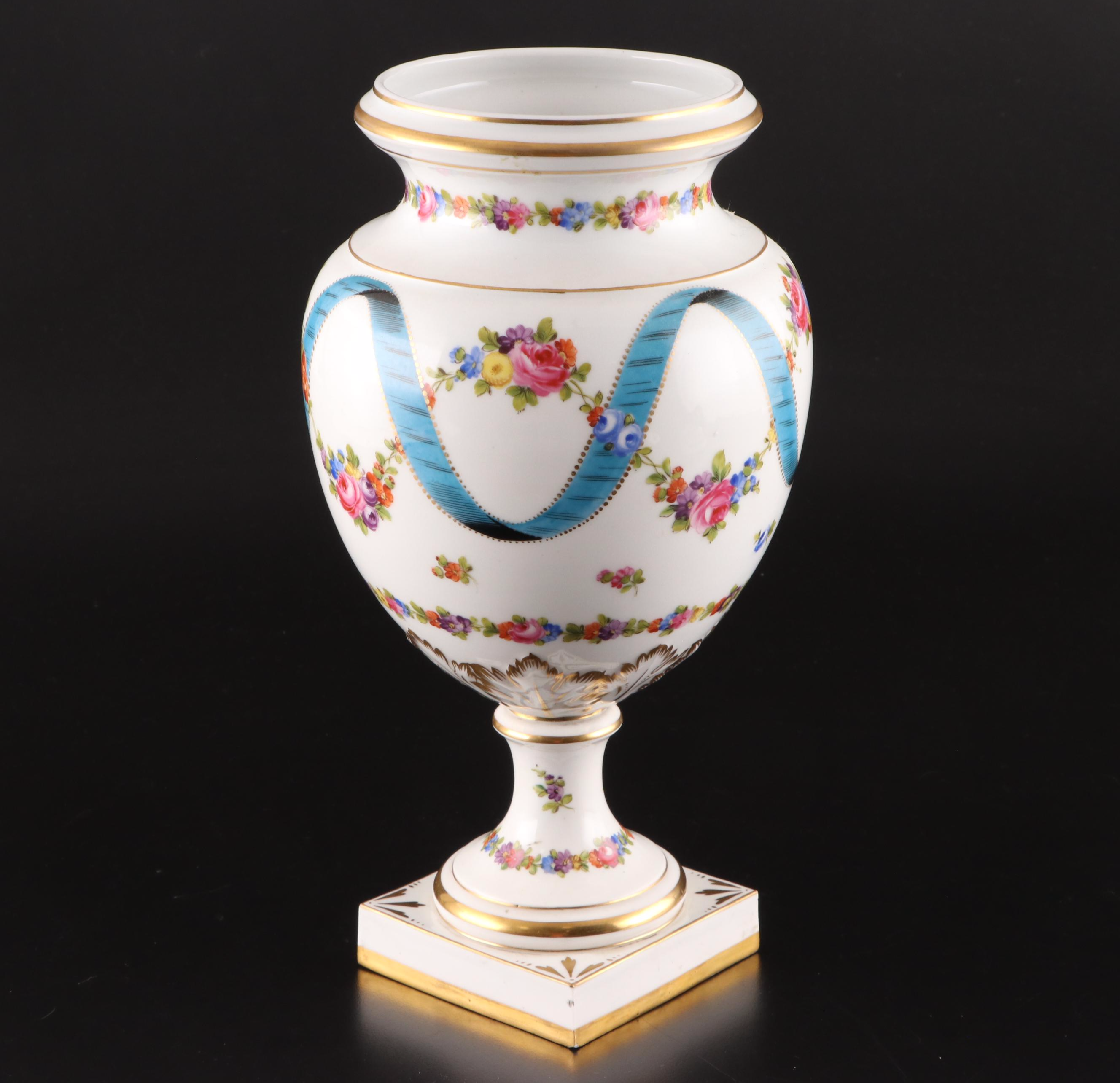 Dresden Rococo Style Hand-Painted Porcelain Bolted Covered Urn Vase