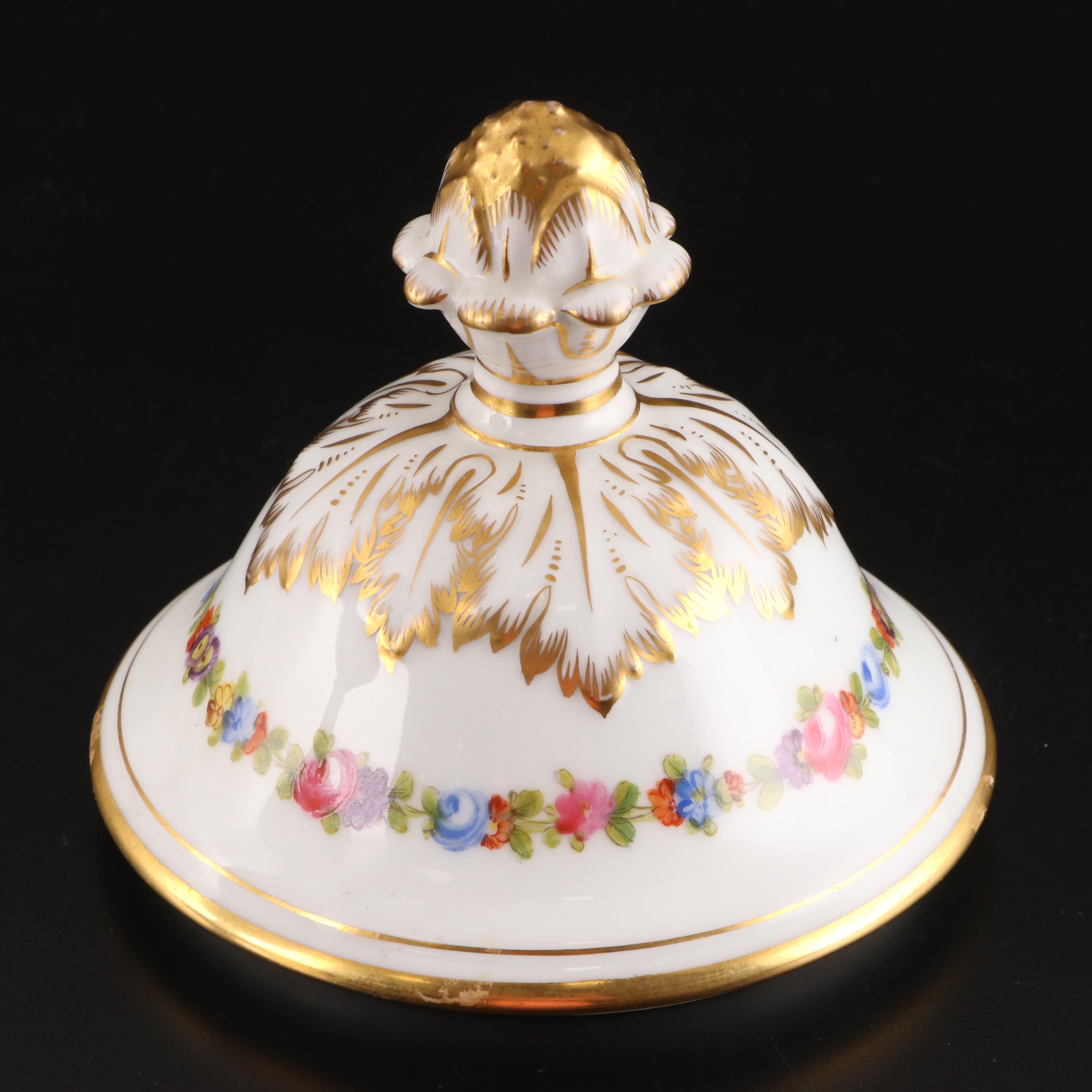 Dresden Rococo Style Hand-Painted Porcelain Bolted Covered Urn Vase