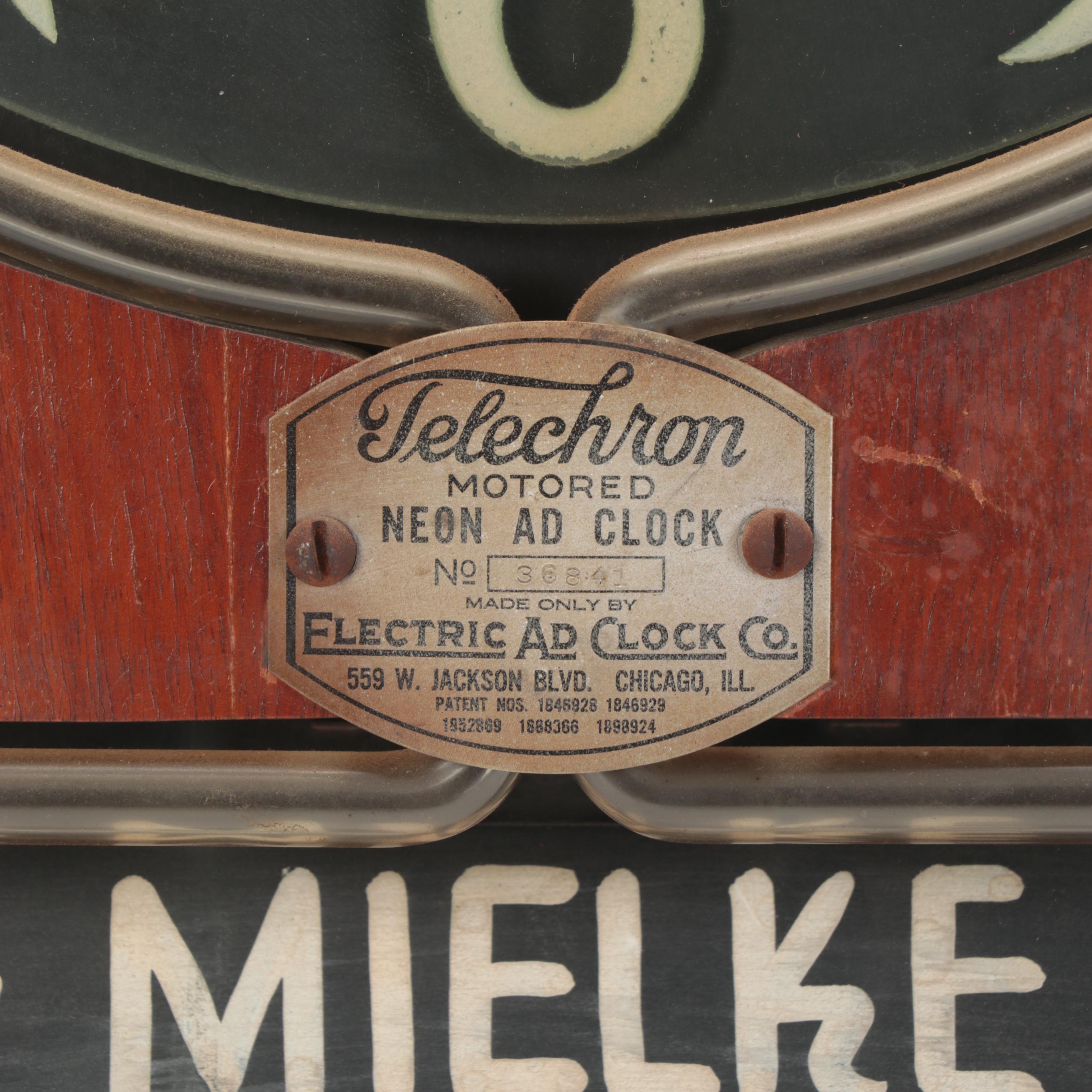Telechron Motorized Neon Rotating Advertising Clock, 1930s