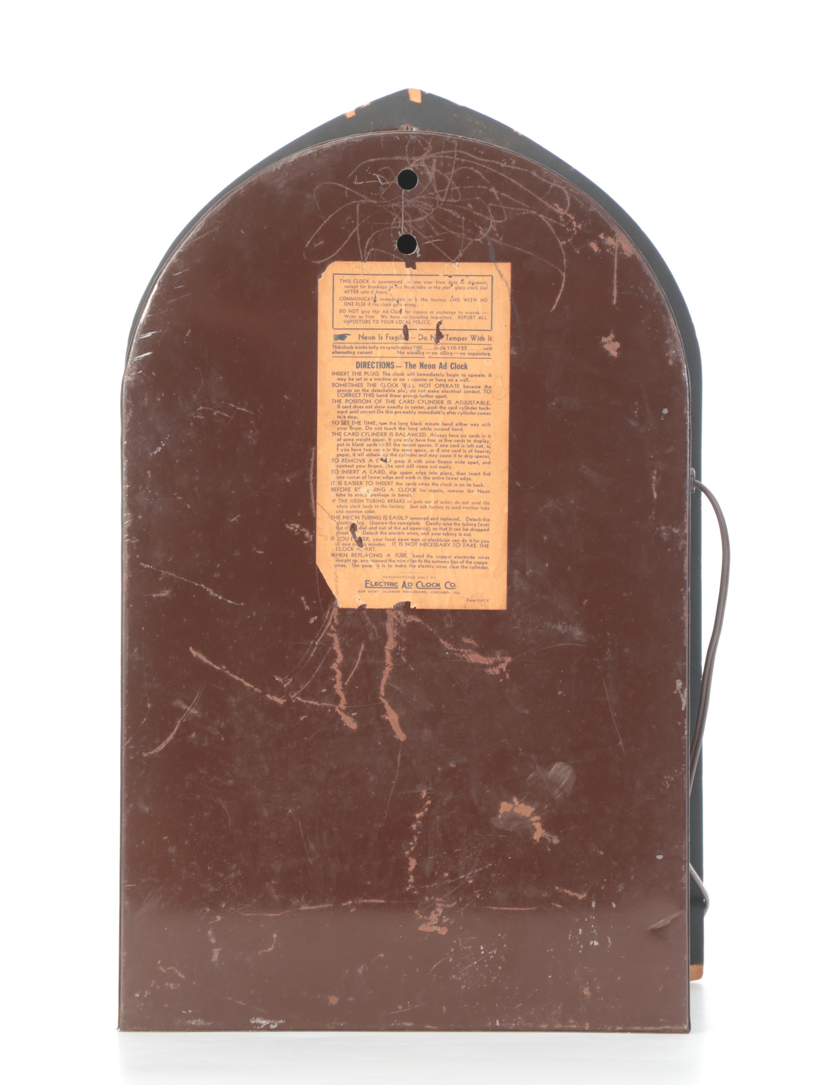 Telechron Motorized Neon Rotating Advertising Clock, 1930s