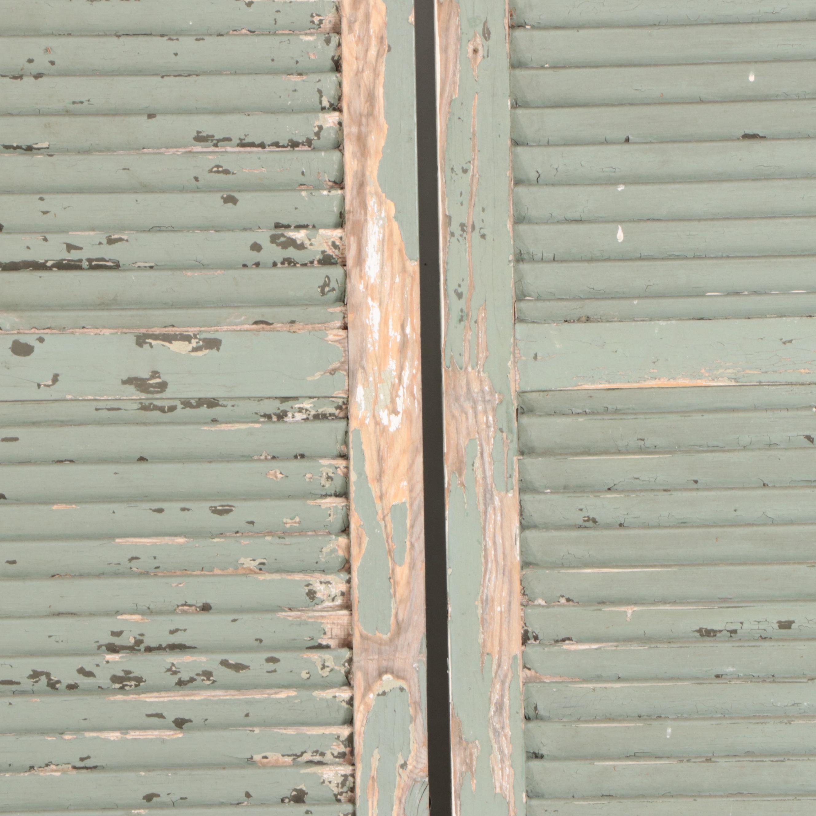 Painted Louvered Wooden Shutters, Vintage