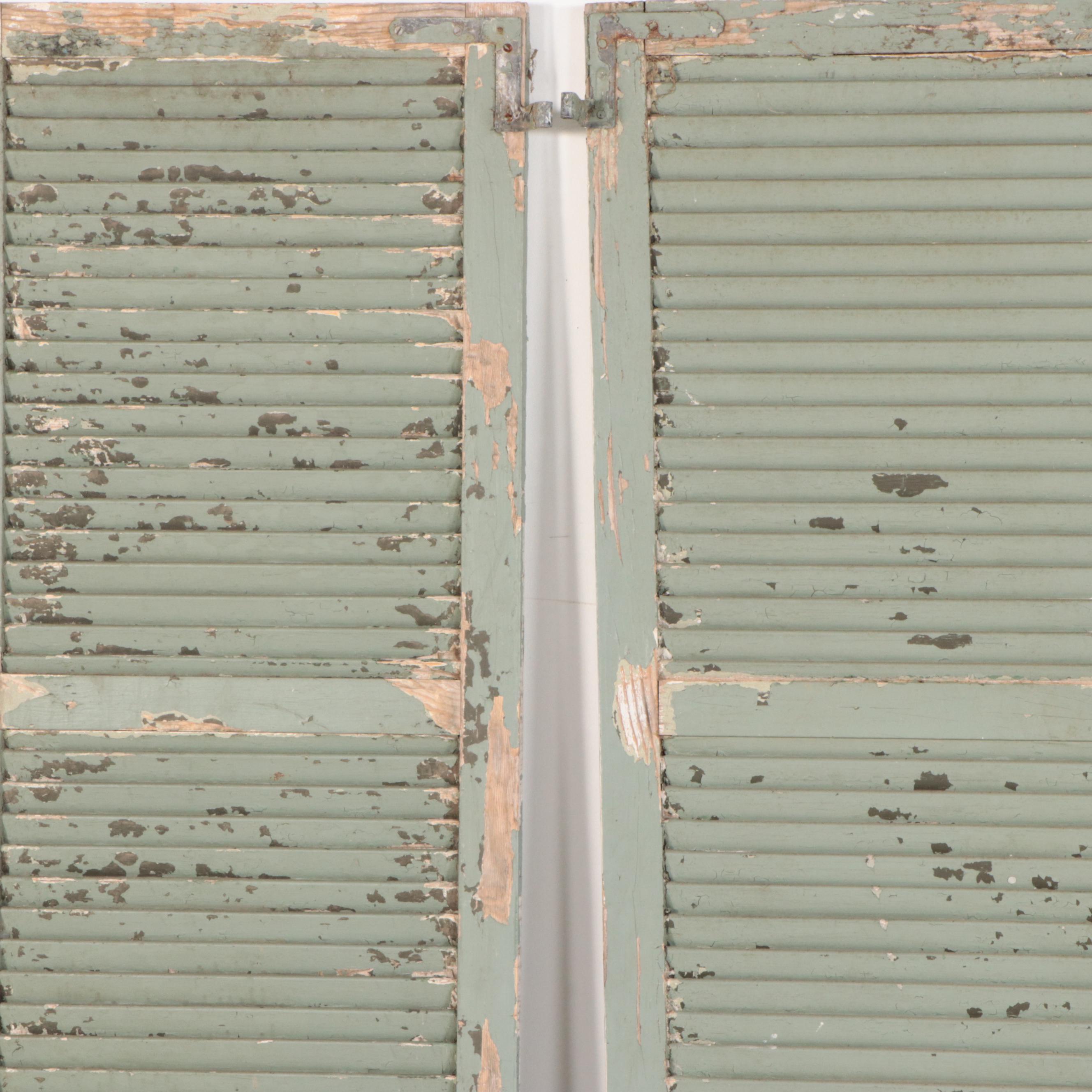 Painted Louvered Wooden Shutters, Vintage