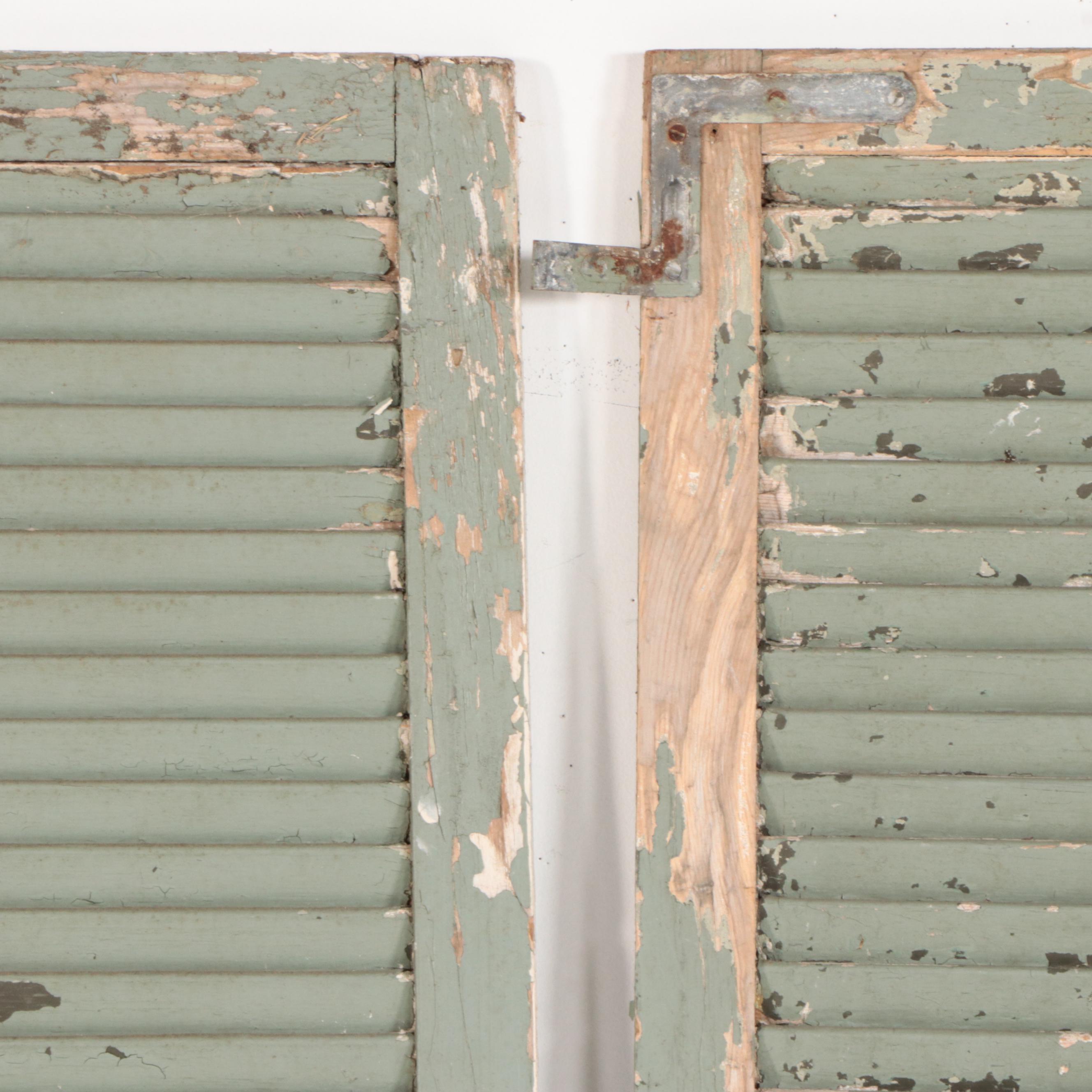 Painted Louvered Wooden Shutters, Vintage
