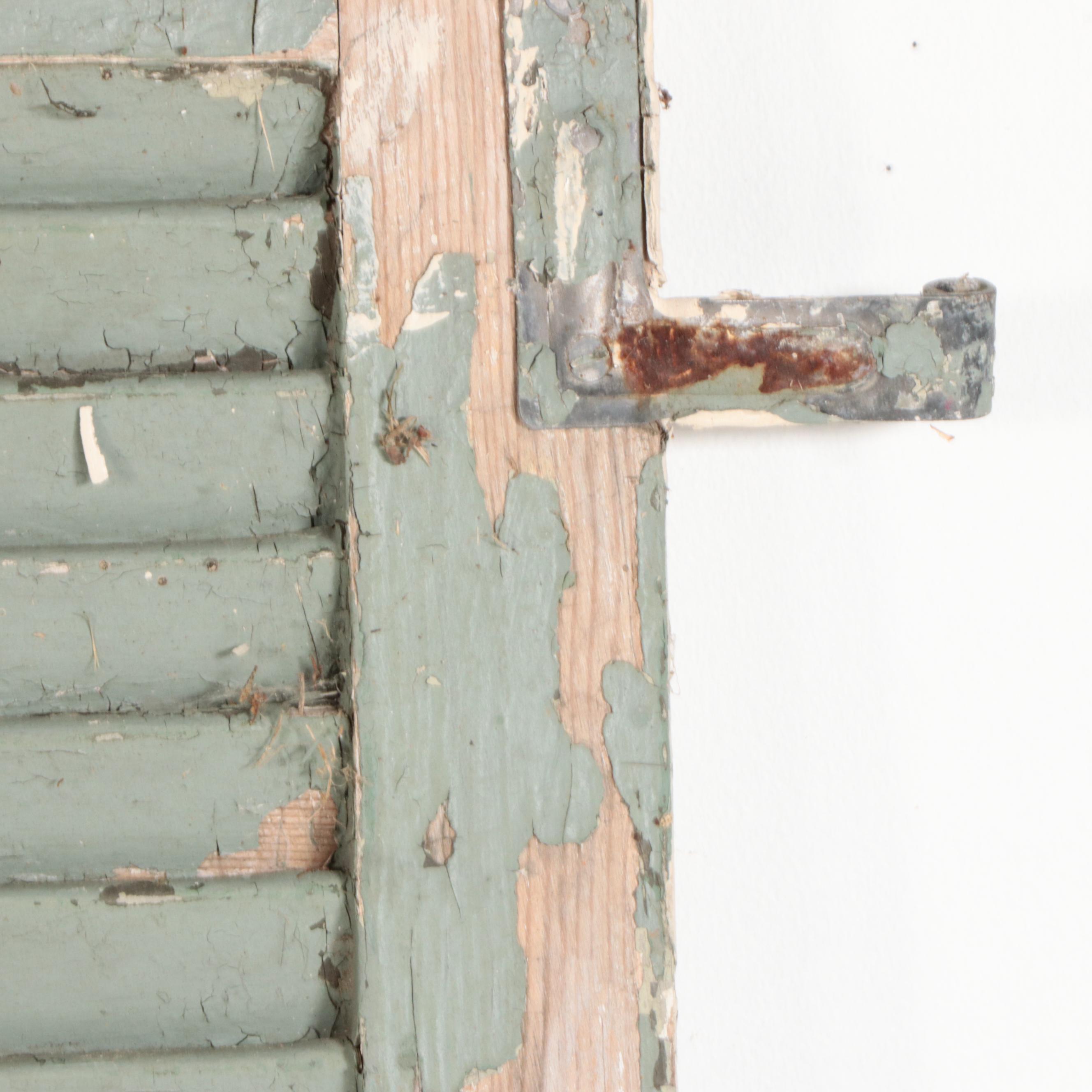 Painted Louvered Wooden Shutters, Vintage