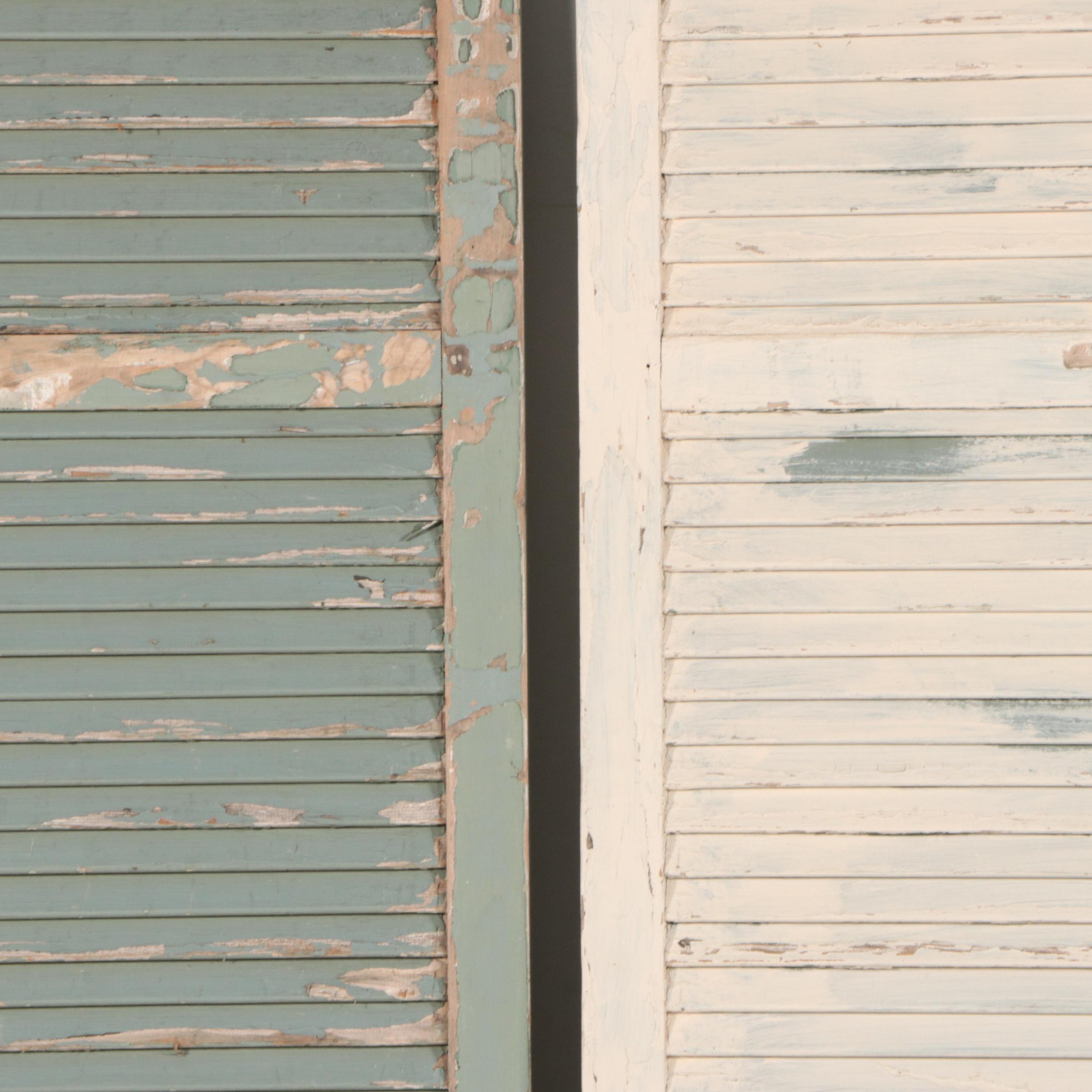 Painted Louvered Wooden Shutters, Vintage