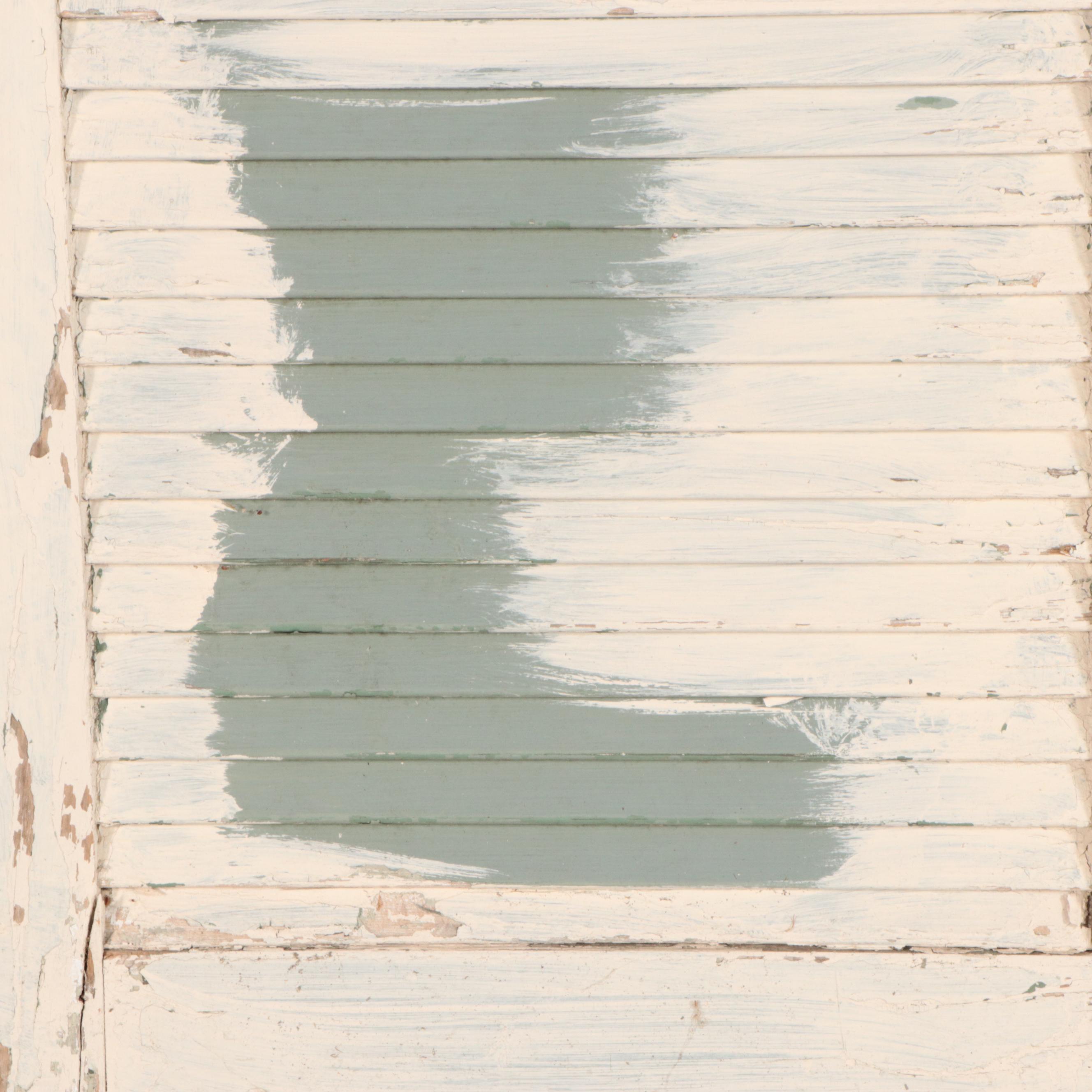Painted Louvered Wooden Shutters, Vintage