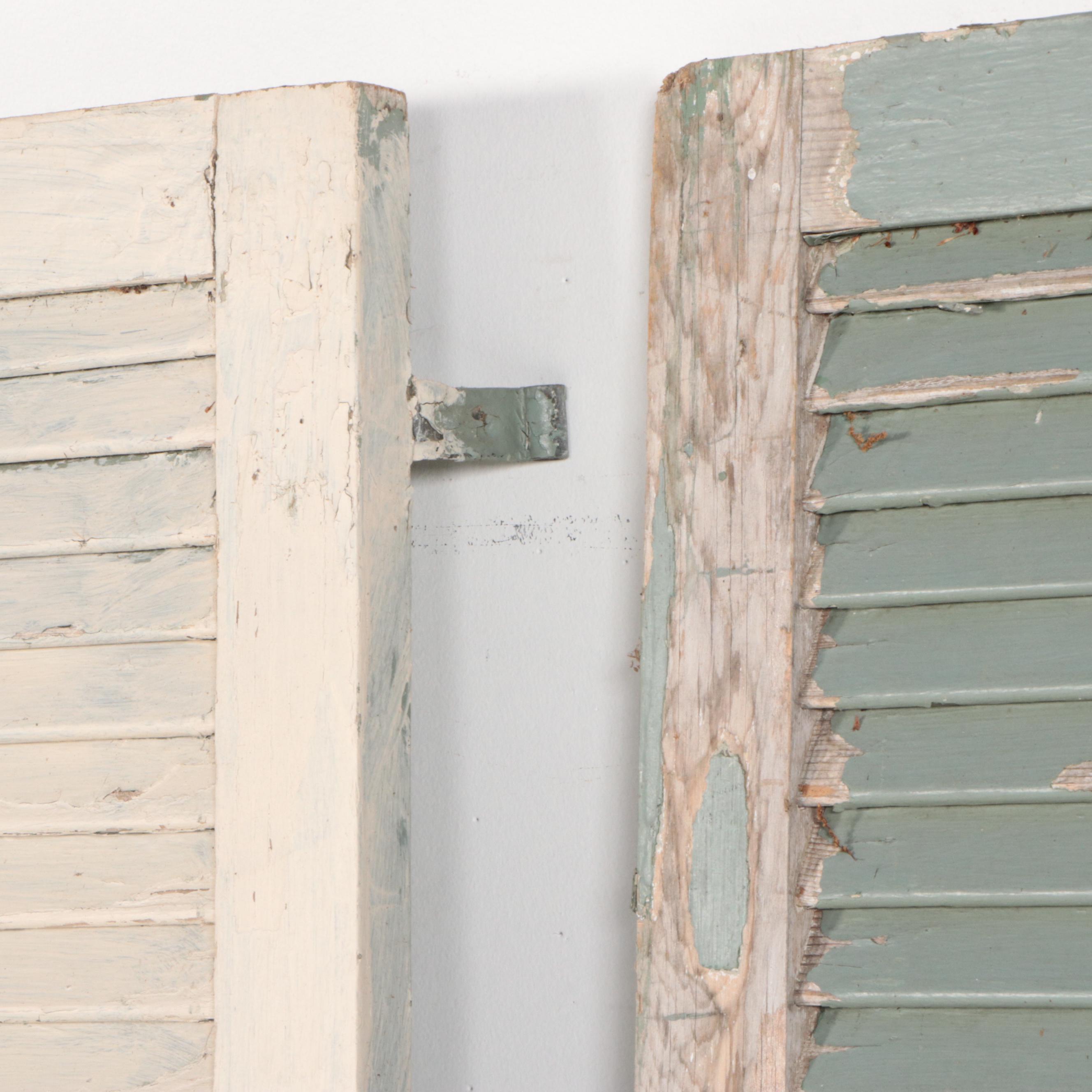 Painted Louvered Wooden Shutters, Vintage