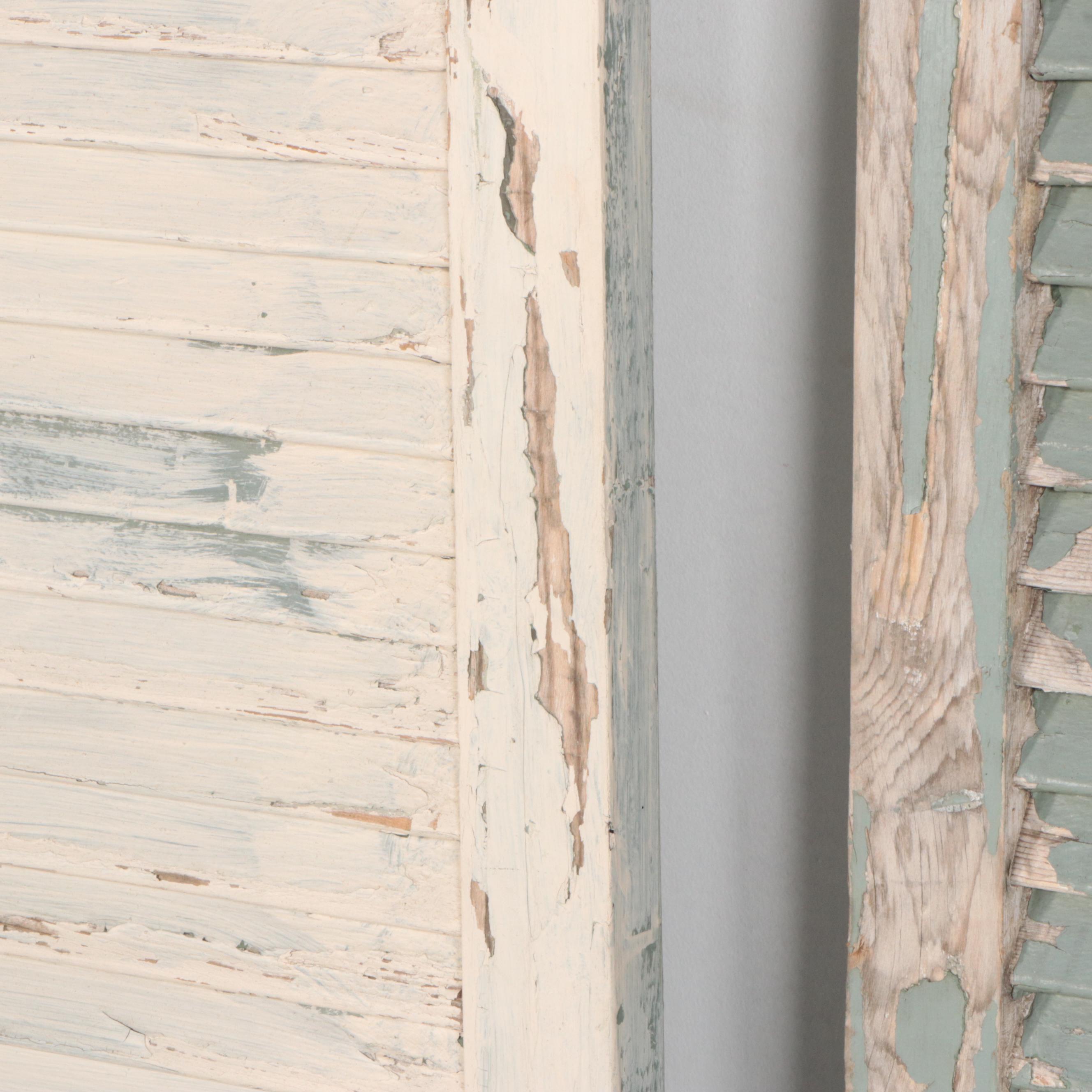 Painted Louvered Wooden Shutters, Vintage
